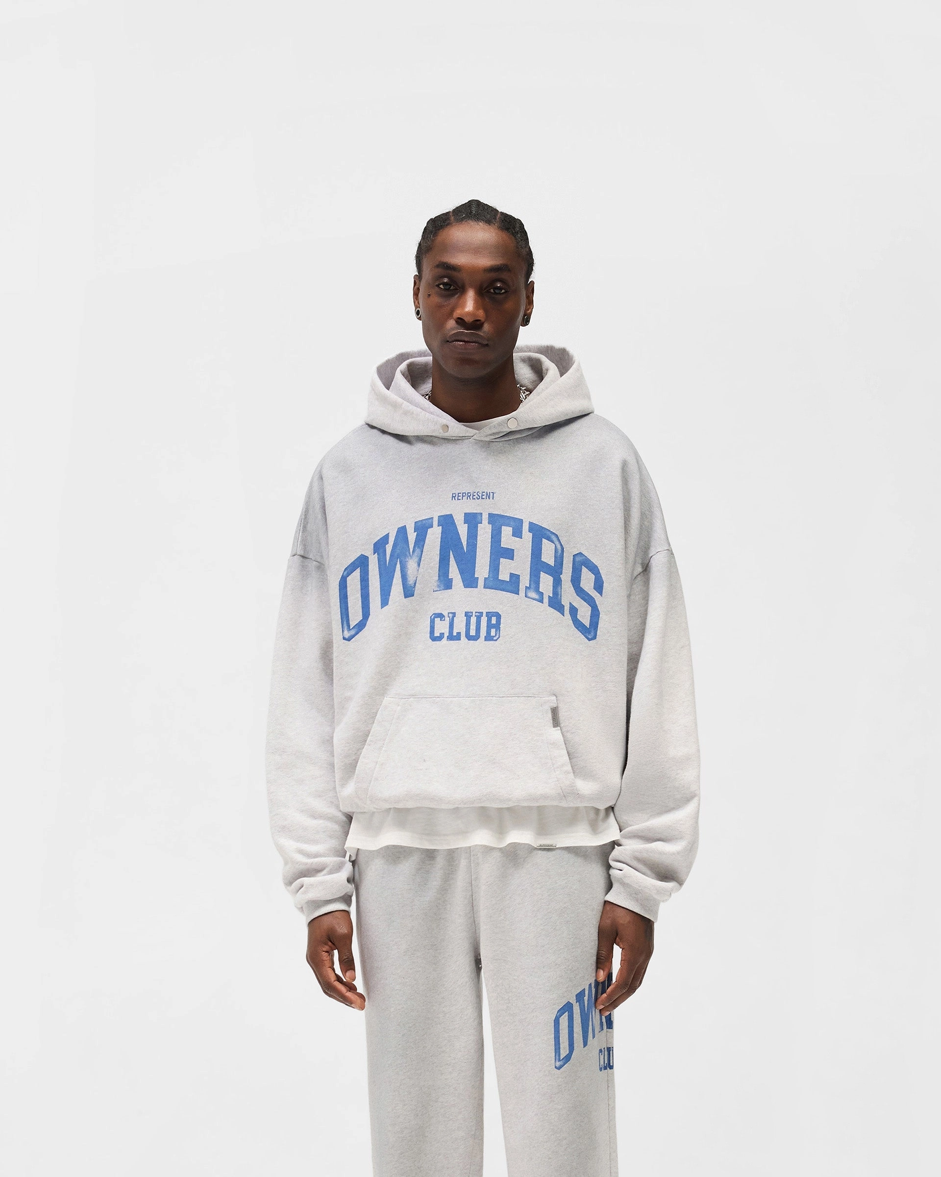 Logo Detail Represent Owners Club Hoodie - Sprayed Ice Grey Marl