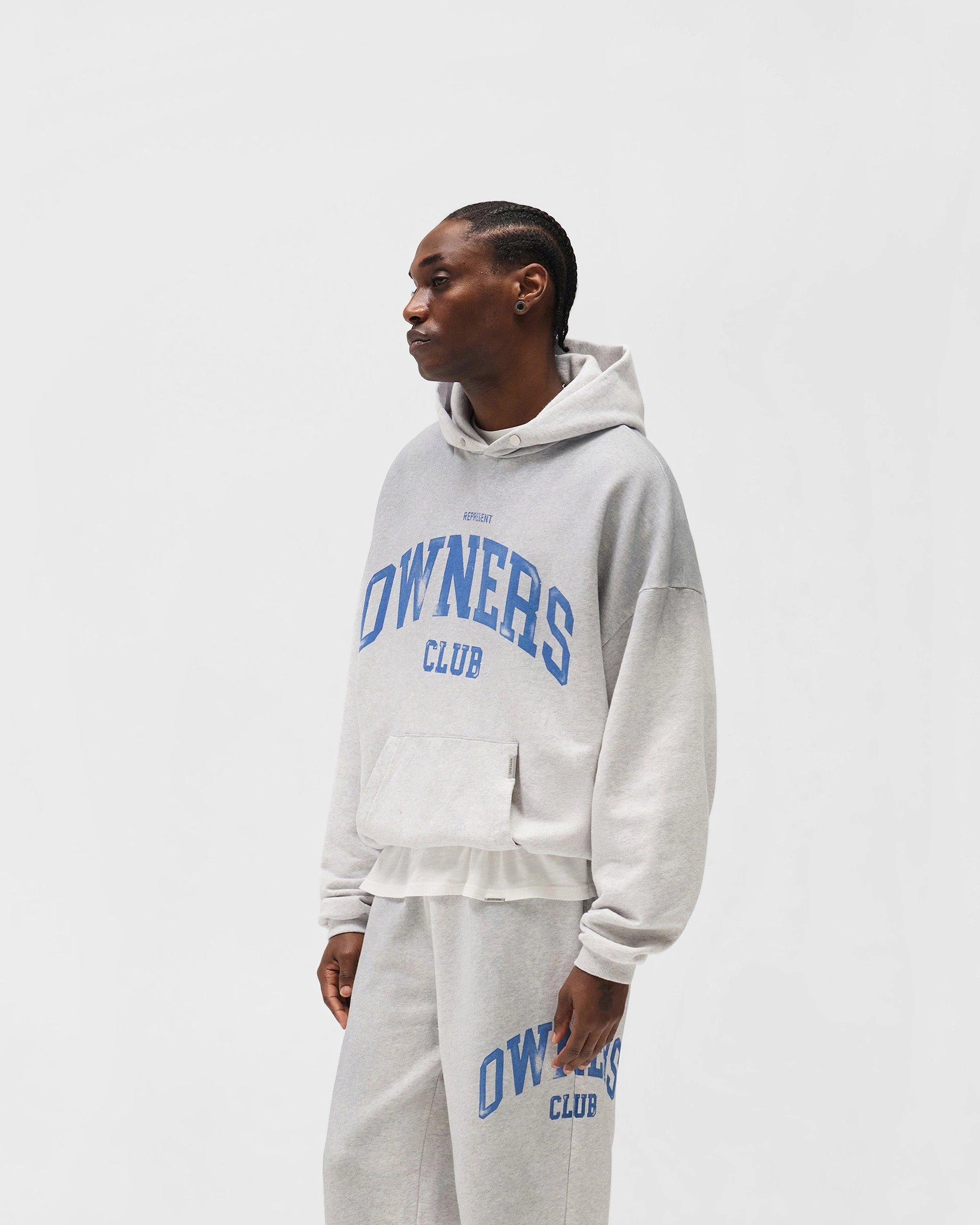 Represent Owners Club Hoodie - Sprayed Ice Grey Marl Chill Layer Fit Lace trim
