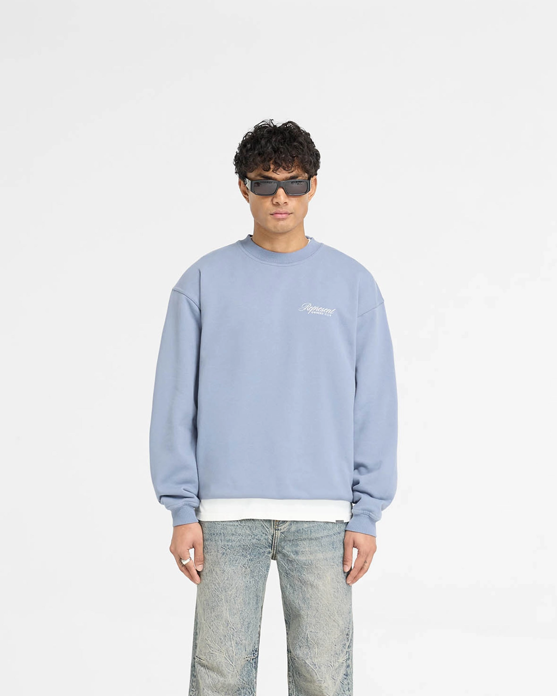Mid Season Cold Season Represent Owners Club Script Sweater - Dusty Blue