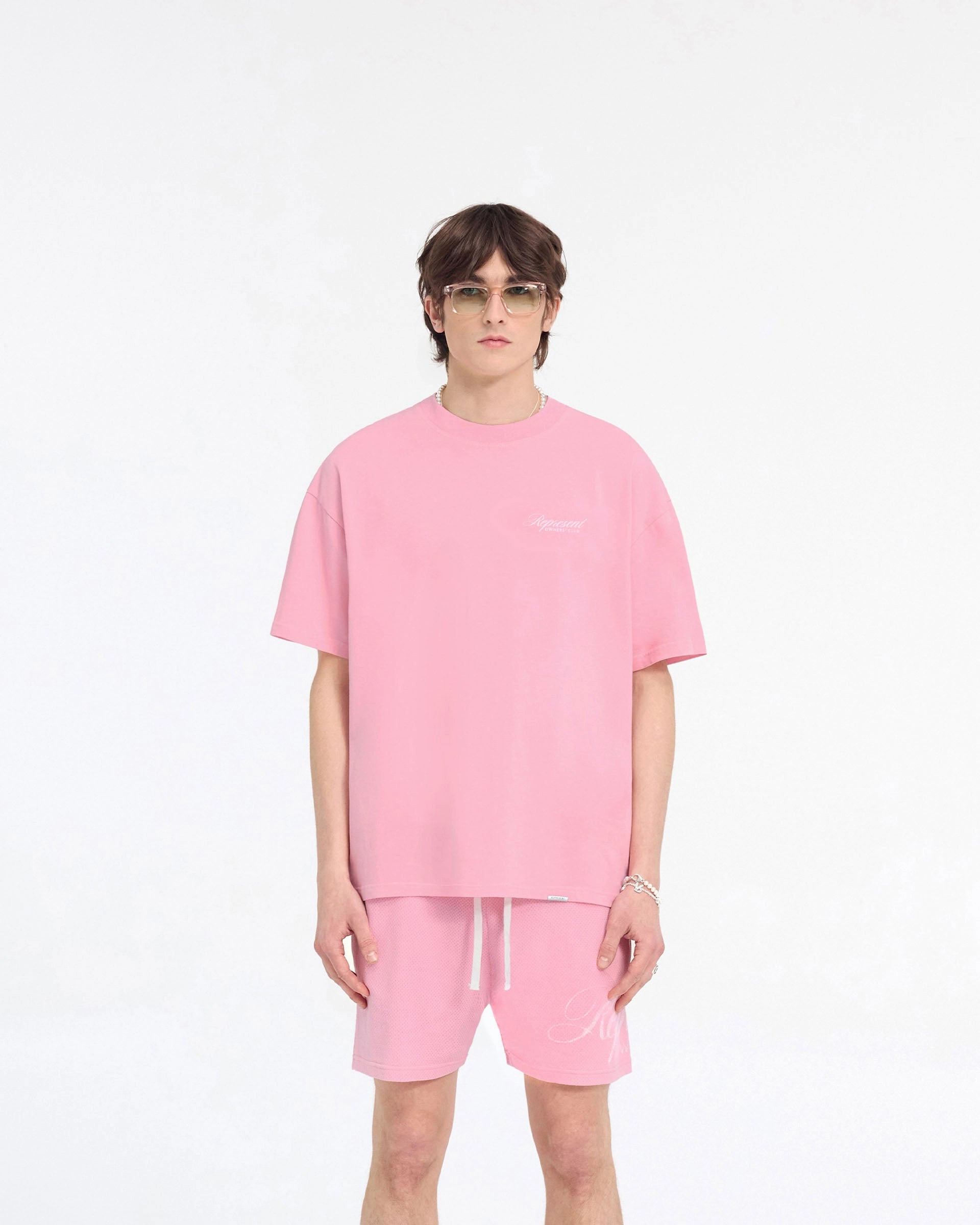 Chic Comfort Breathable Yarn Composition Represent Owners Club Script T-Shirt - Pink