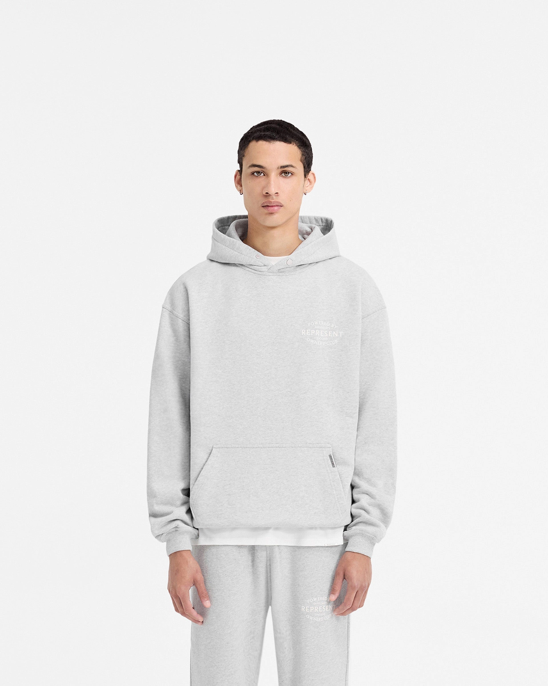 Represent Owners Club Stamp Hoodie - Ash Grey Front Pouch