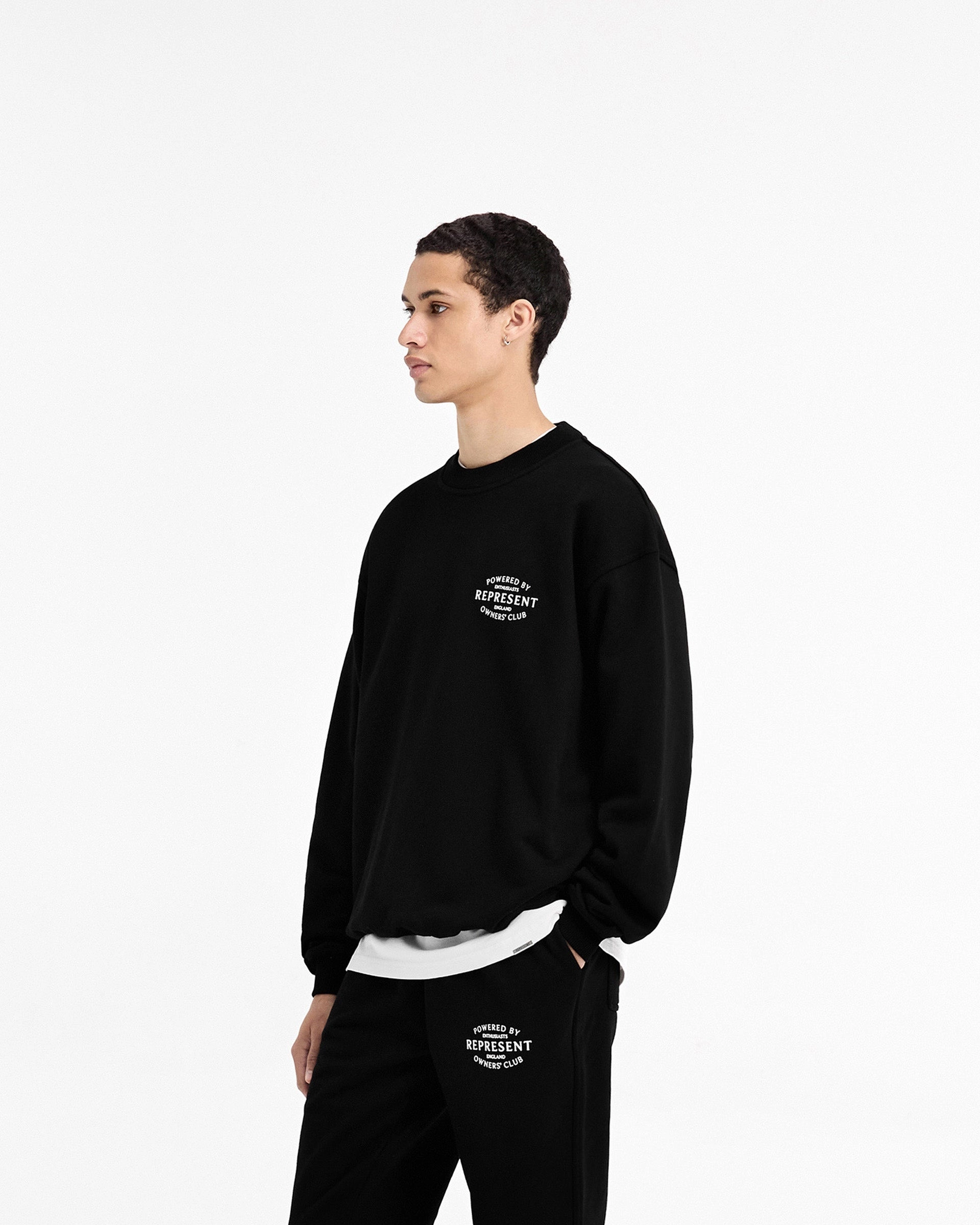 Represent Owners Club Stamp Sweater - Jet Black FadeResistant Dye Four Way Stretch