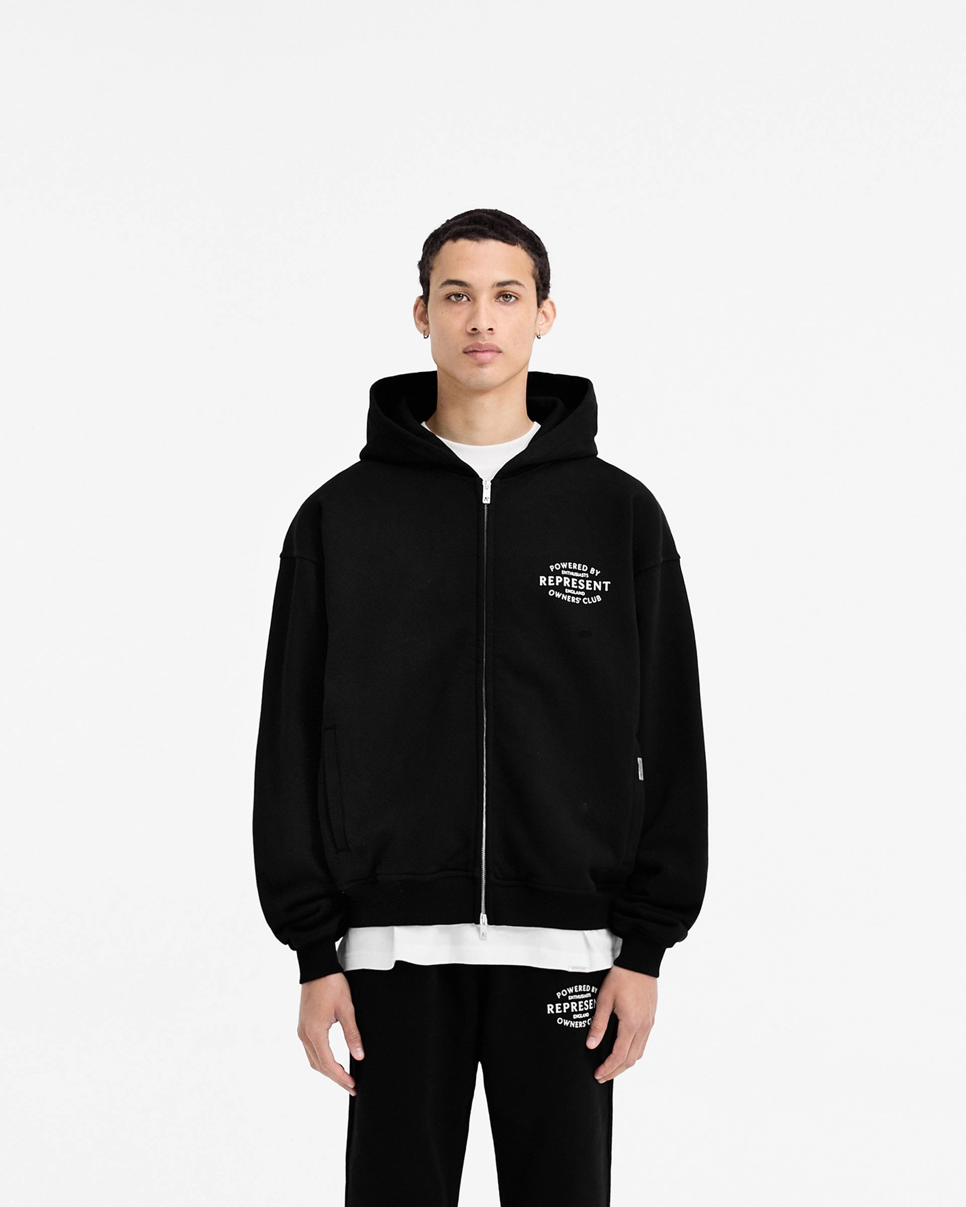 Represent Owners Club Stamp Zip Up Hoodie - Jet Black colorful