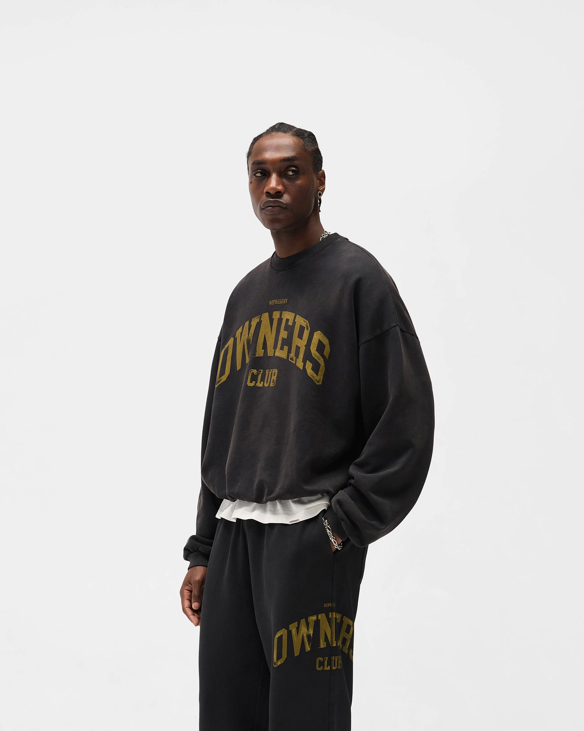 Represent Owners Club Sweater - Faded Black Cozy Loopback Fabric MultiDirectional Flexibility