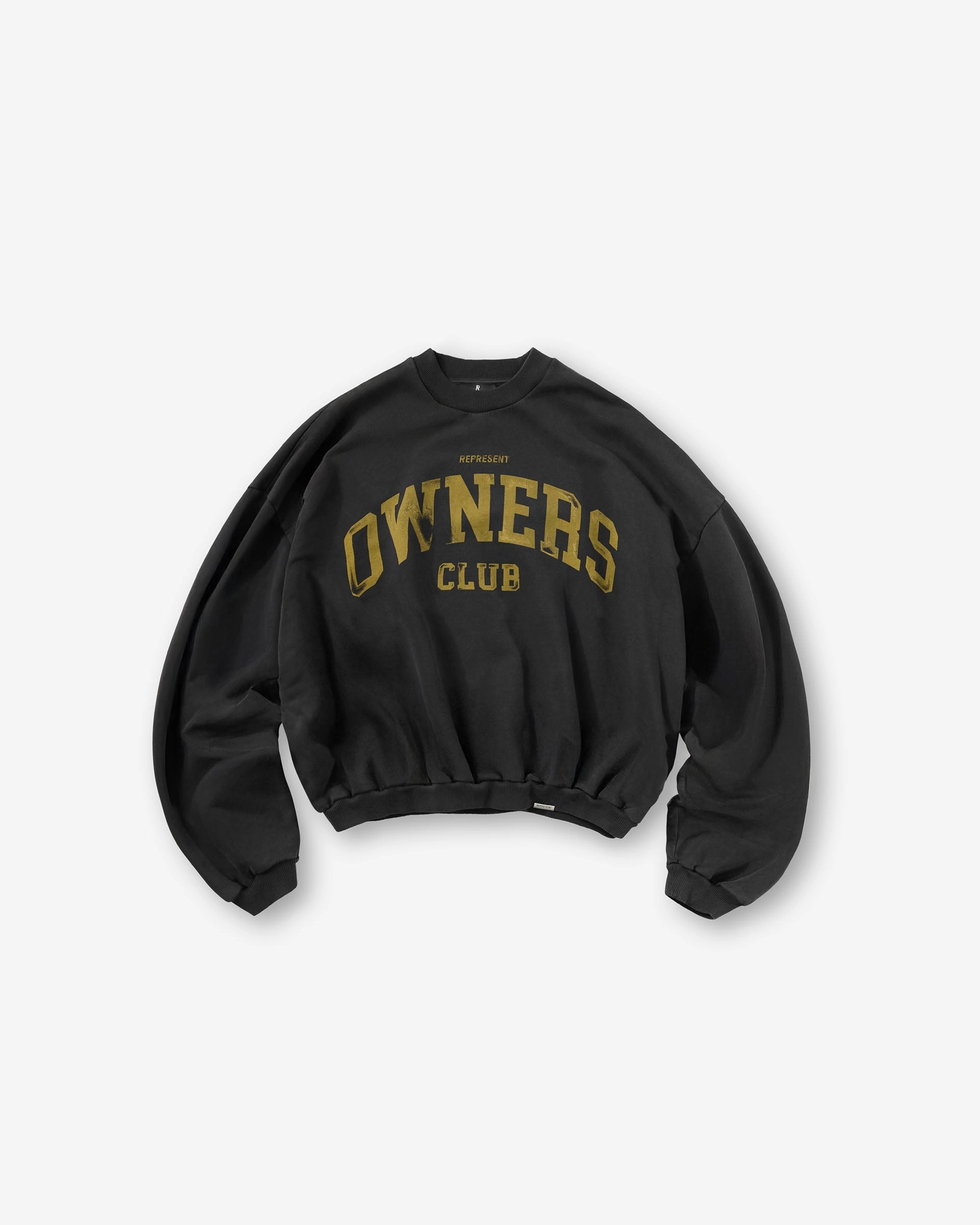 Represent Owners Club Sweater - Faded Black Crisp Texture Double Layered Collar