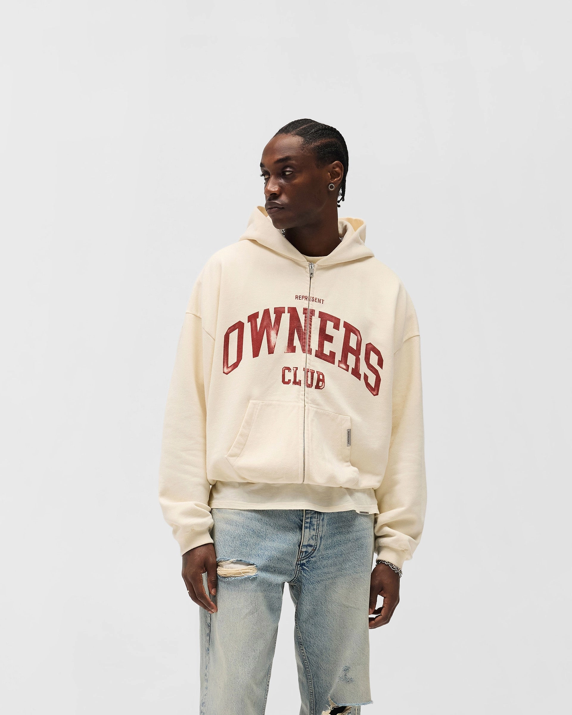 Represent Owners Club Zip Through Hoodie - Buttercream Jackal like Perfect Design