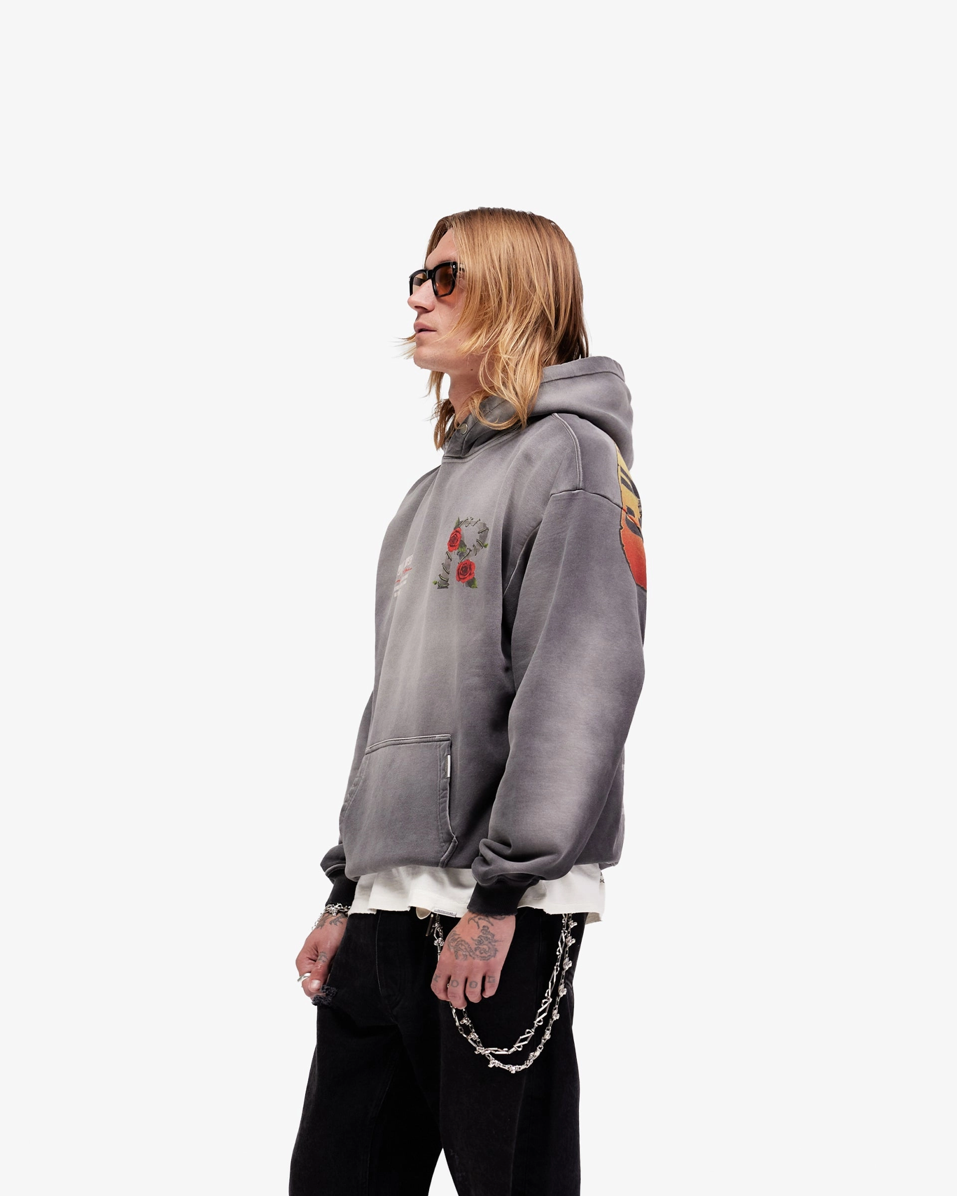 Tulle accents Resort Wear Represent X Guns N' Roses Tour Hoodie - Stained Black