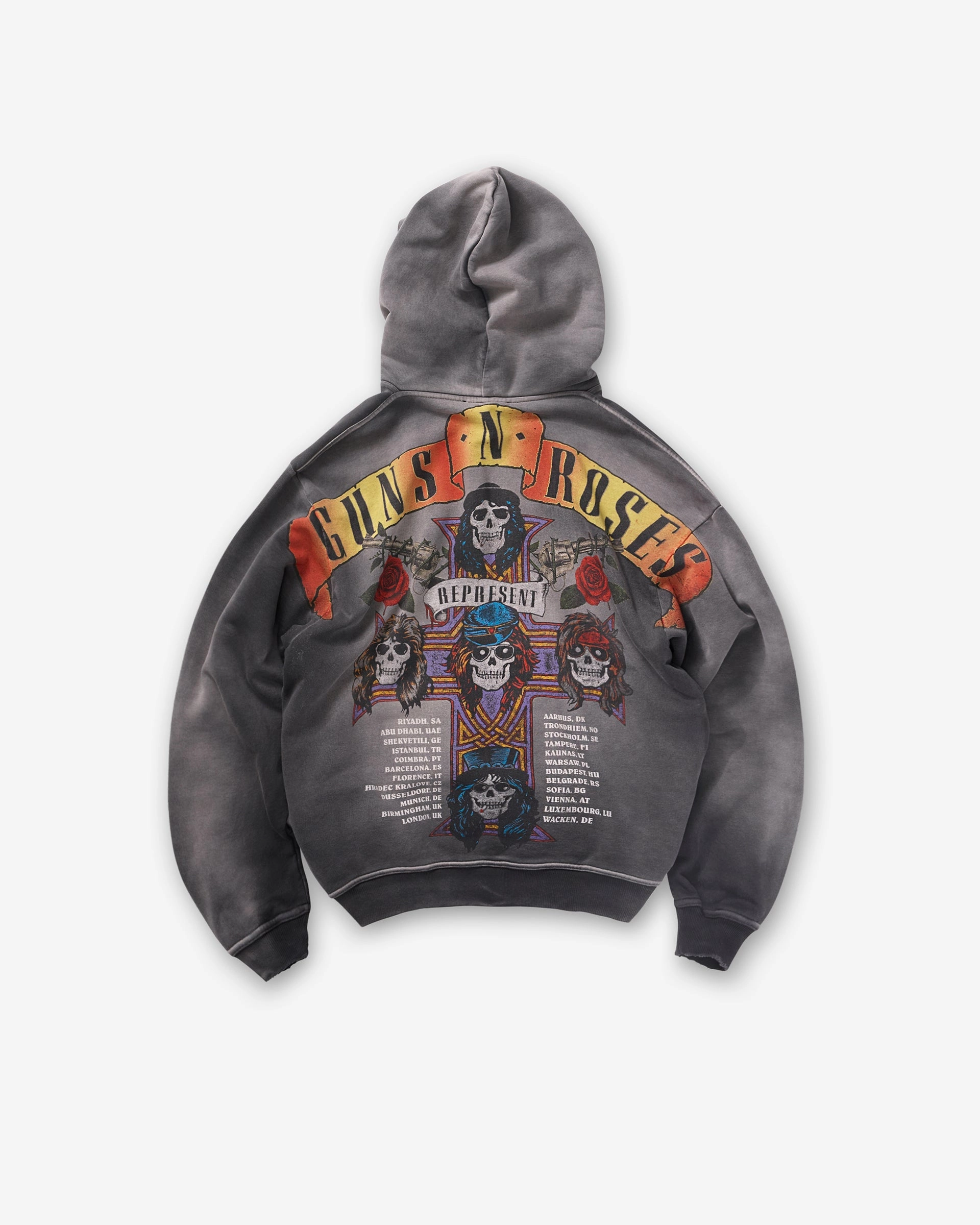 Represent X Guns N' Roses Tour Hoodie - Stained Black Wallaby like Reinforced Hemline