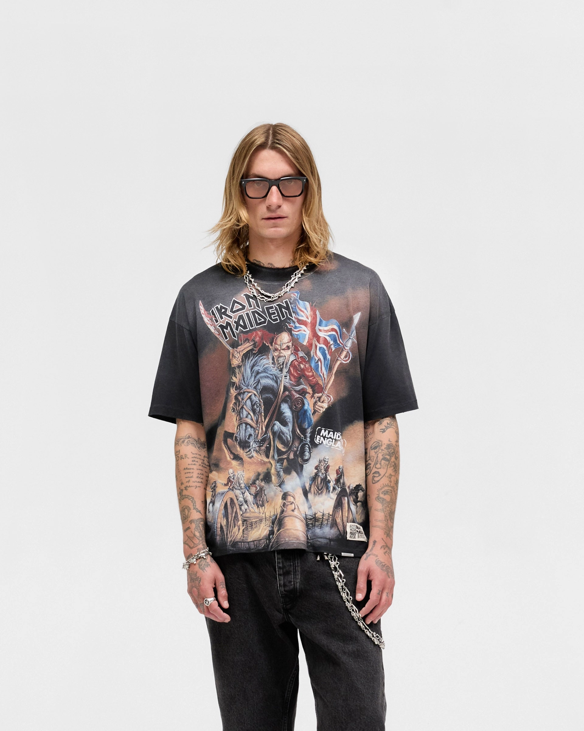 Day-to-Night Look Represent X Iron Maiden Steed T-Shirt - Stained Black