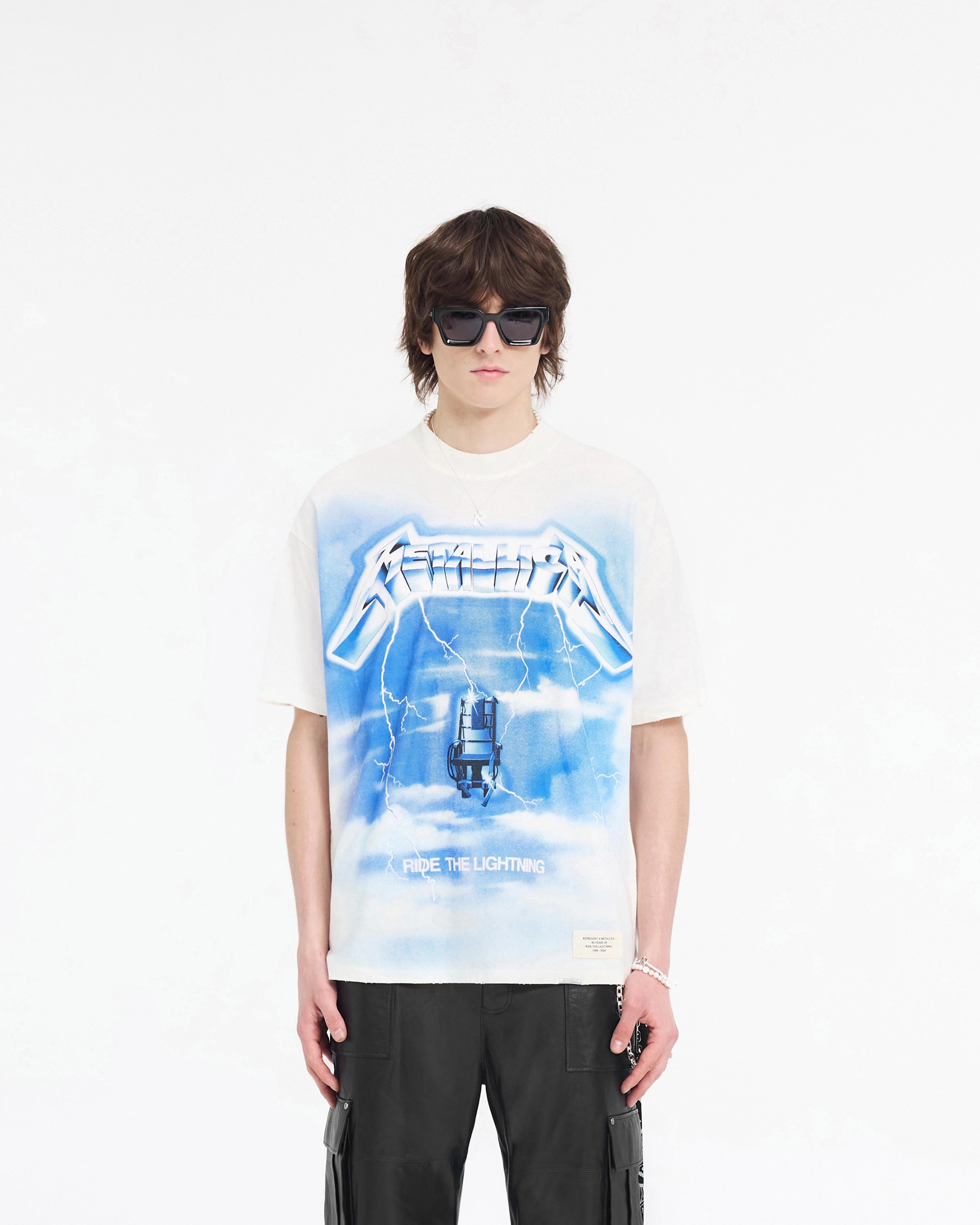 Sustainable Production Process Layering Fashion Represent X Metallica Ride The Lightning T-Shirt - Flat White