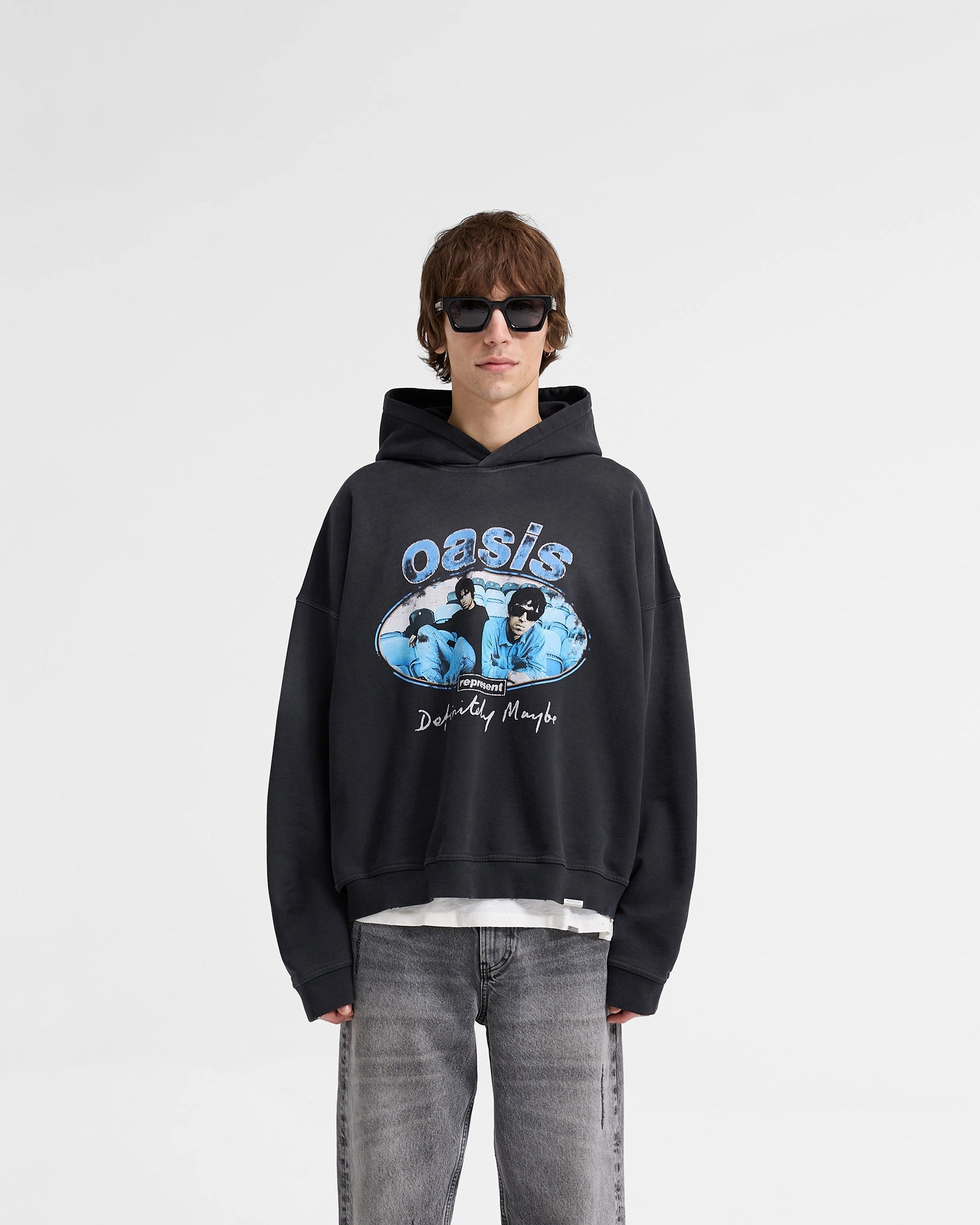 Rib Knit Hem Represent X Oasis Maine Road Hoodie - Washed Black