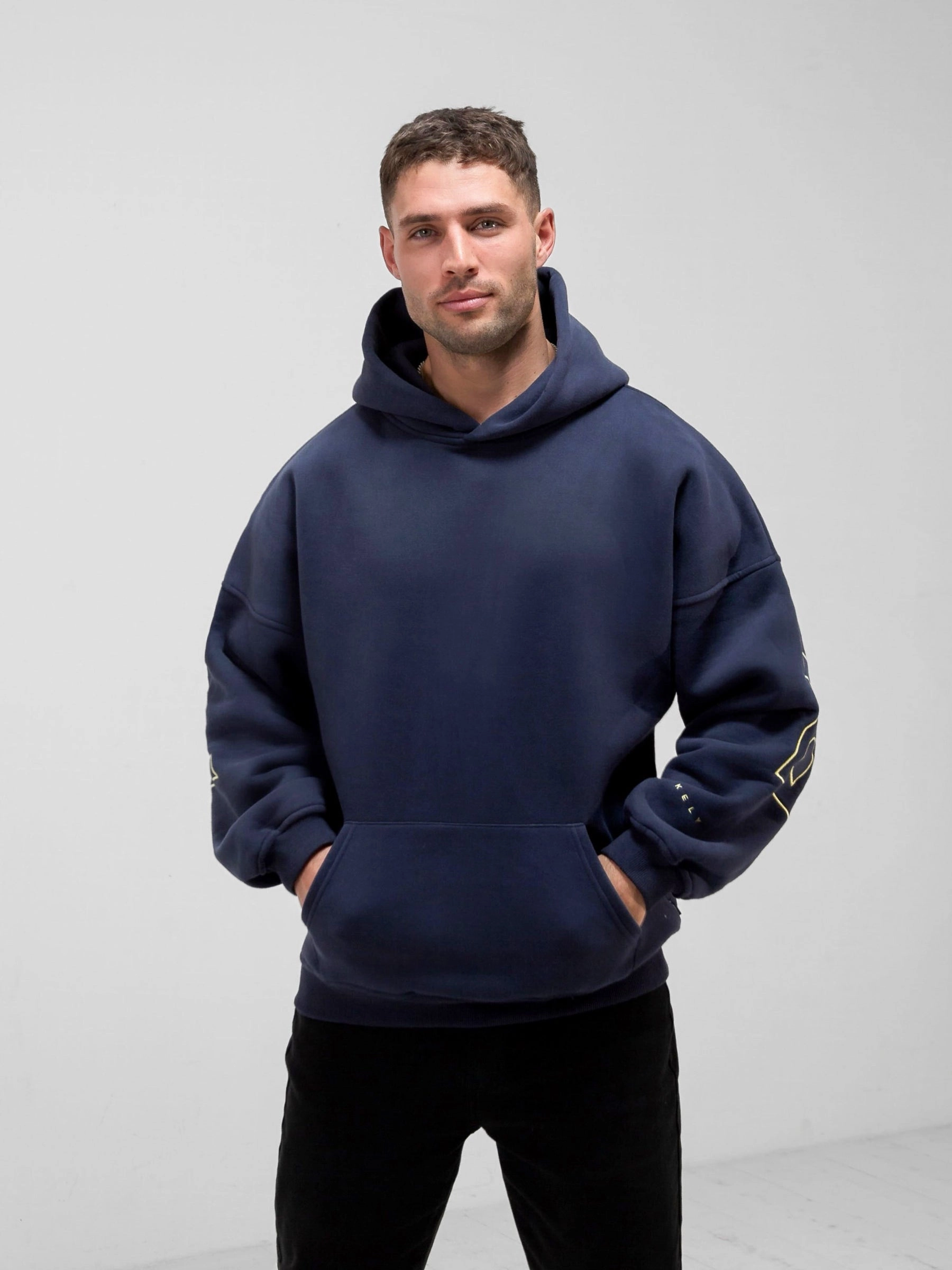 Neutral palette Embroidered Idris Oversized Hoodie - Yellow