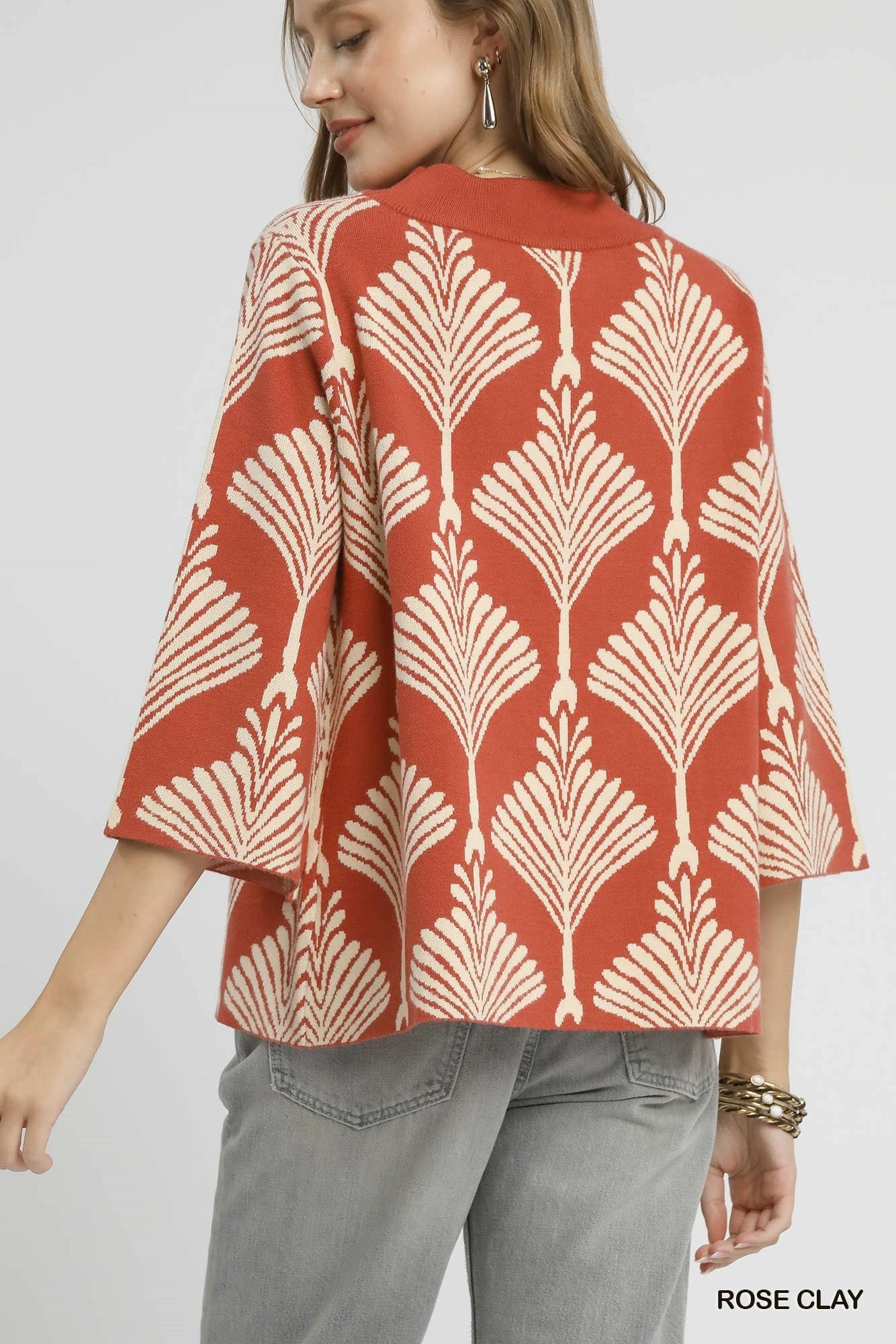 AllPurpose Design Non Restrictive Armhole Cut Rose Clay Mock Neck Pullover Sweater