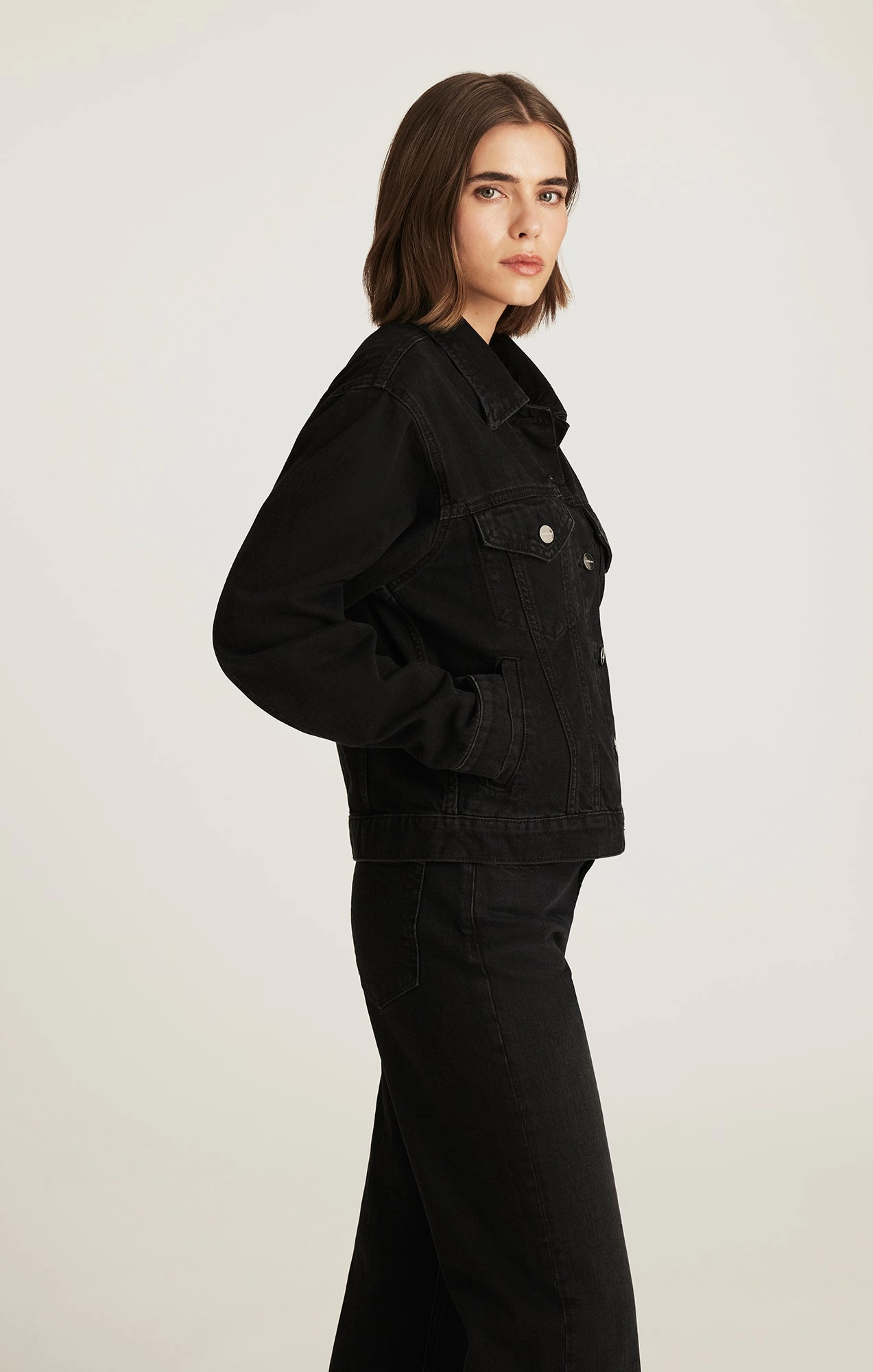 RUBY DENIM JACKET IN DARK SMOKE ICON Smooth Texture