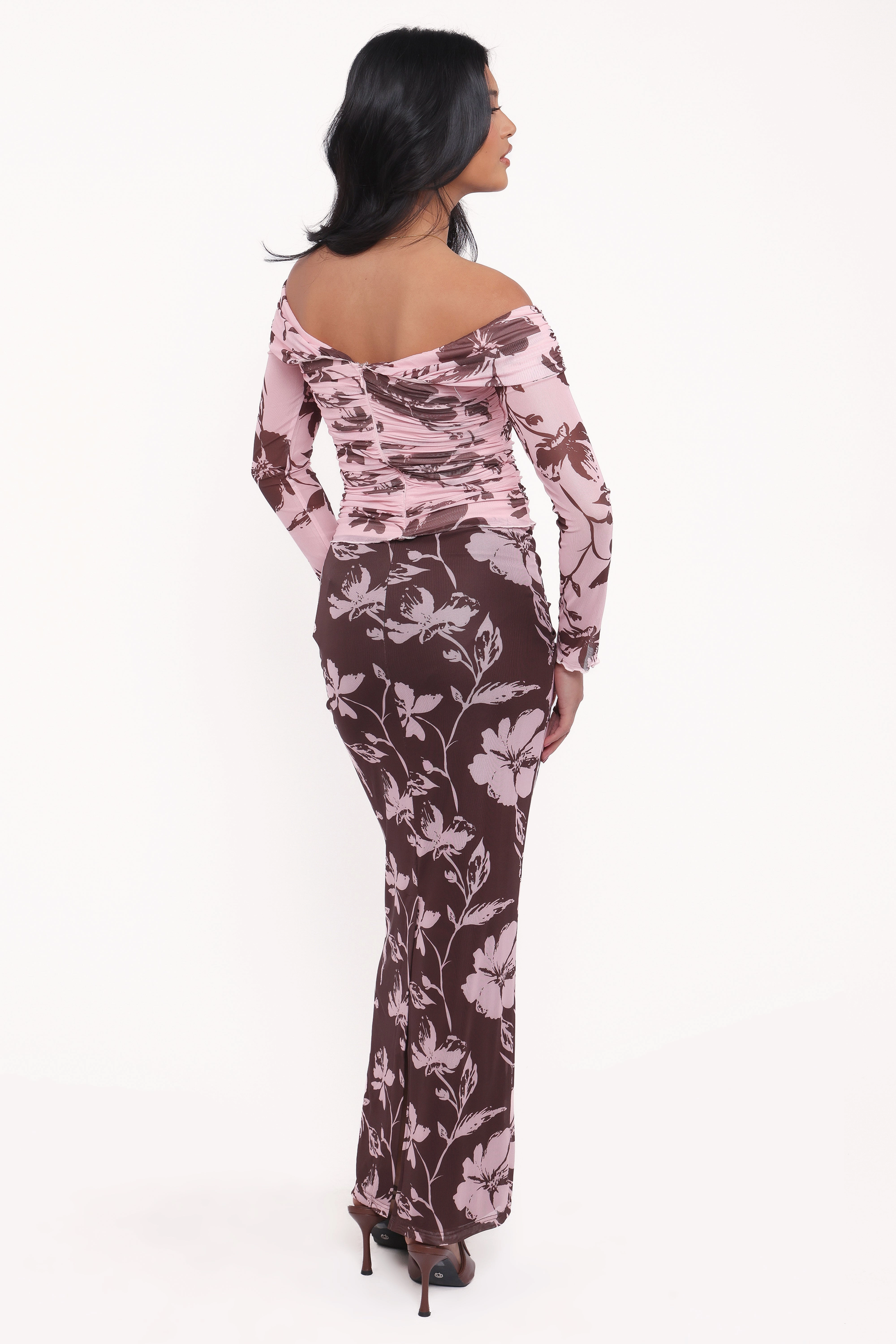 Navida Mesh Midi Skirt - Pink Brown Floral Sustainable Innovation