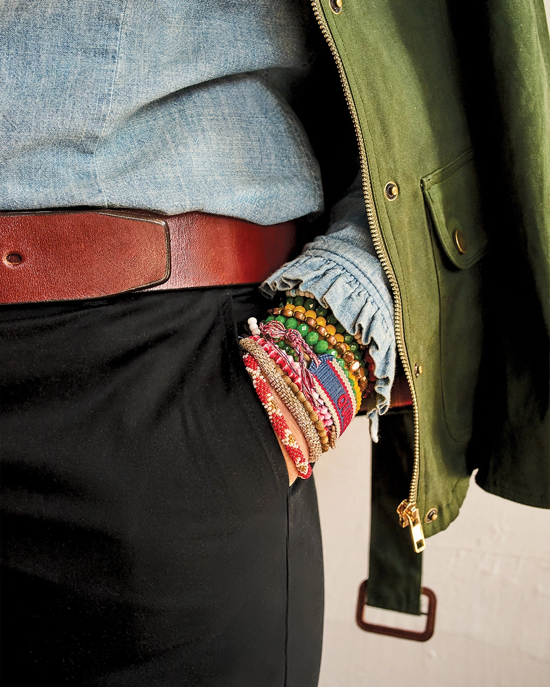 Ruffle Shirt in Chambray FlatlockStitching