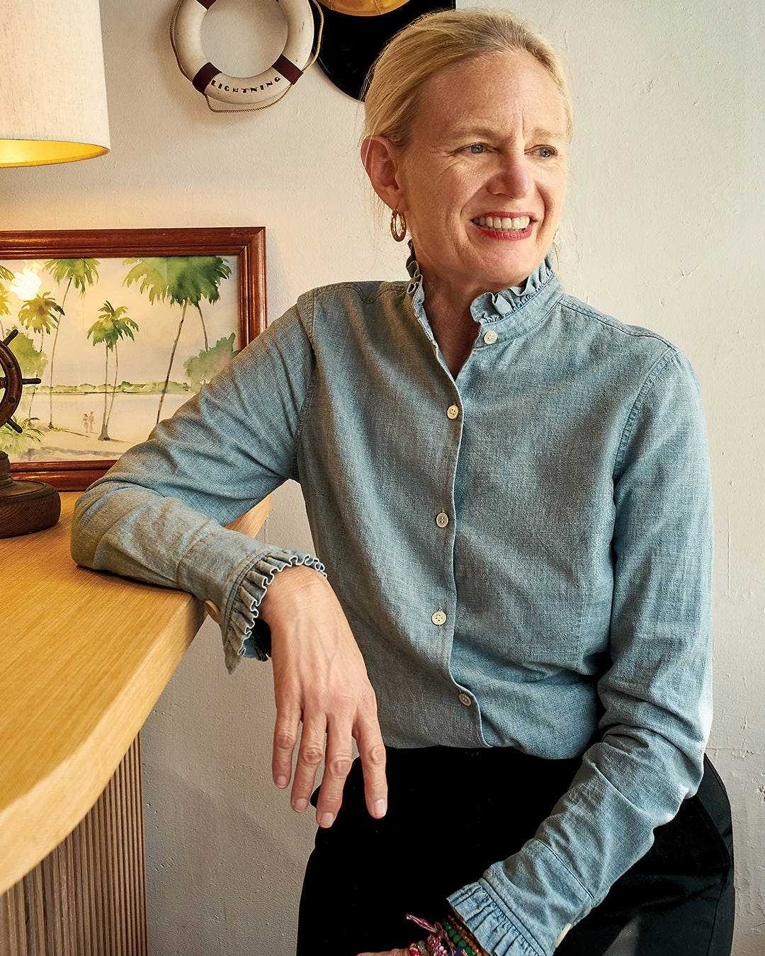 Ruffle Shirt in Chambray EasyCare Material