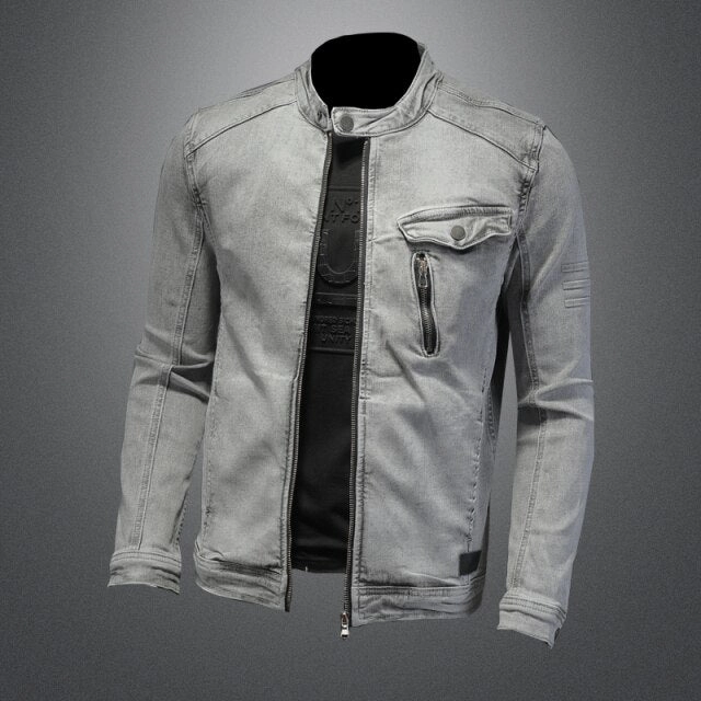 Collar Stabilization System Windproof Hood West Louis? Moto Biker Streetwear Denim Jacket
