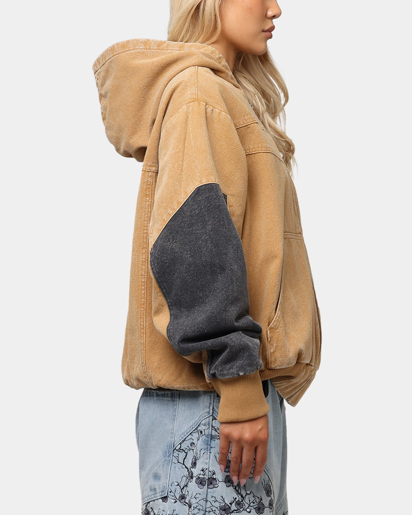 Layered Collar Fur Trim Saint Morta Hooded Workwear Jacket Tan/Black