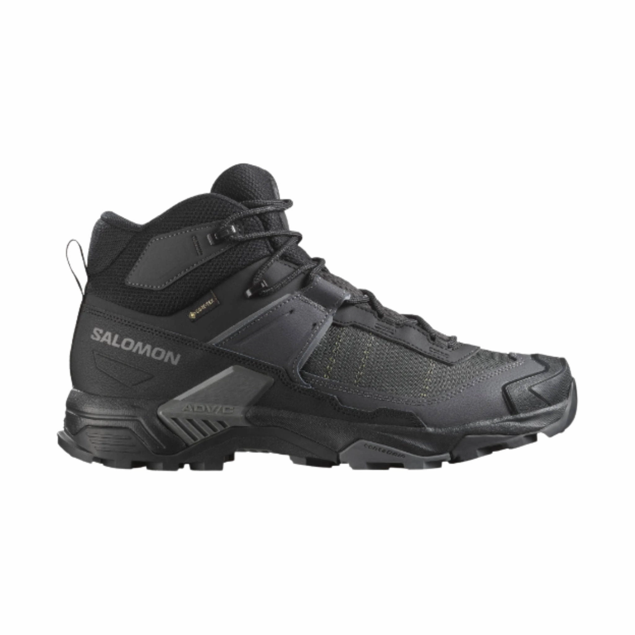 Torsional Rigidity Frame Sturdy Construction Salomon Men's X Ultra 5 Mid Gore Tex Hiking Boots - Black/Asphalt Castlerock