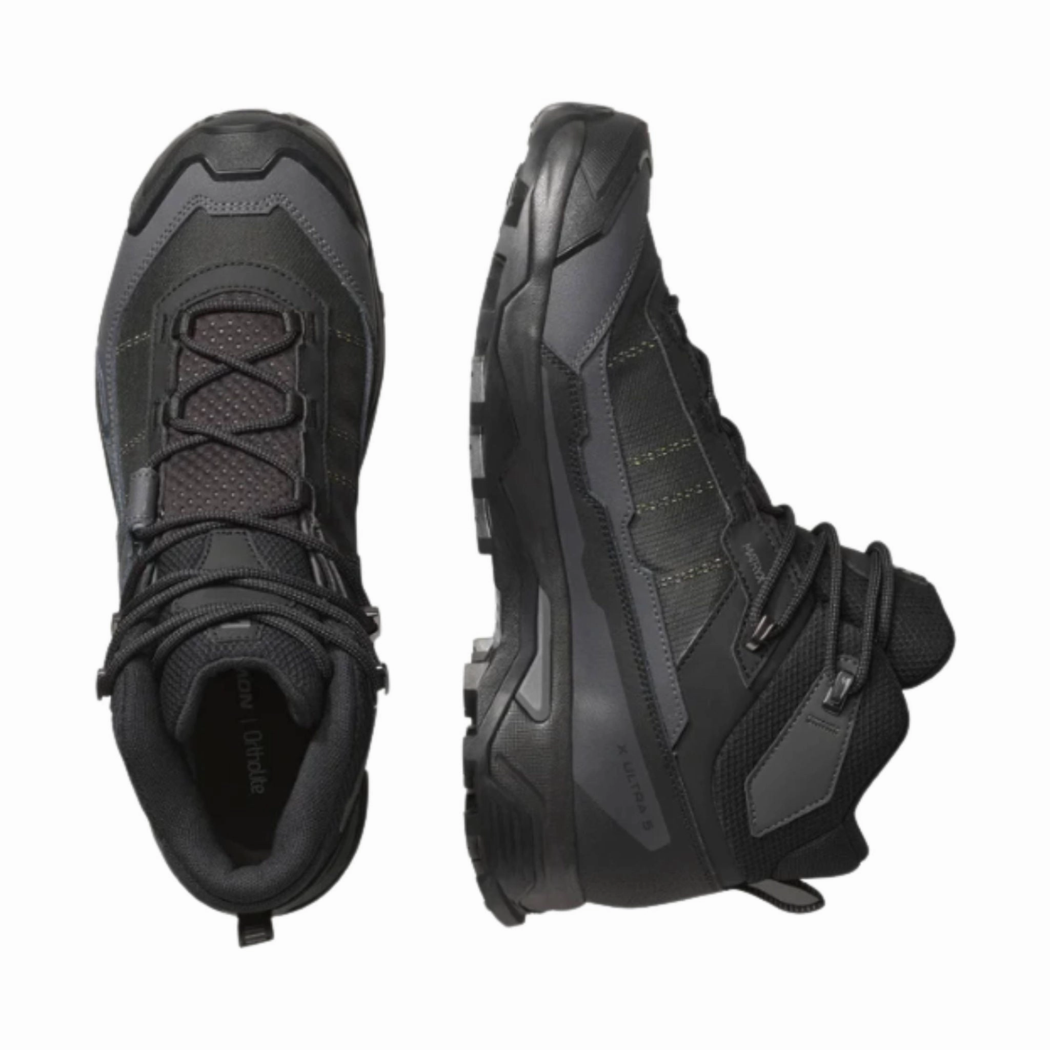 Salomon Men's X Ultra 5 Mid Gore Tex Hiking Boots - Black/Asphalt Castlerock Metallic Accent Rapid Lacing System