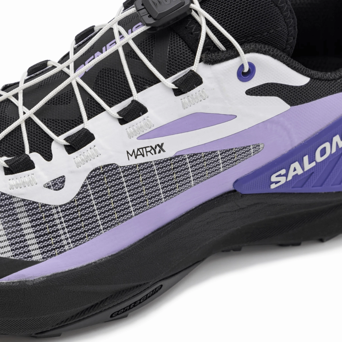 Salomon Women's Genesis Black/White/Liberty Shock Control Hydrophobic Upper Material