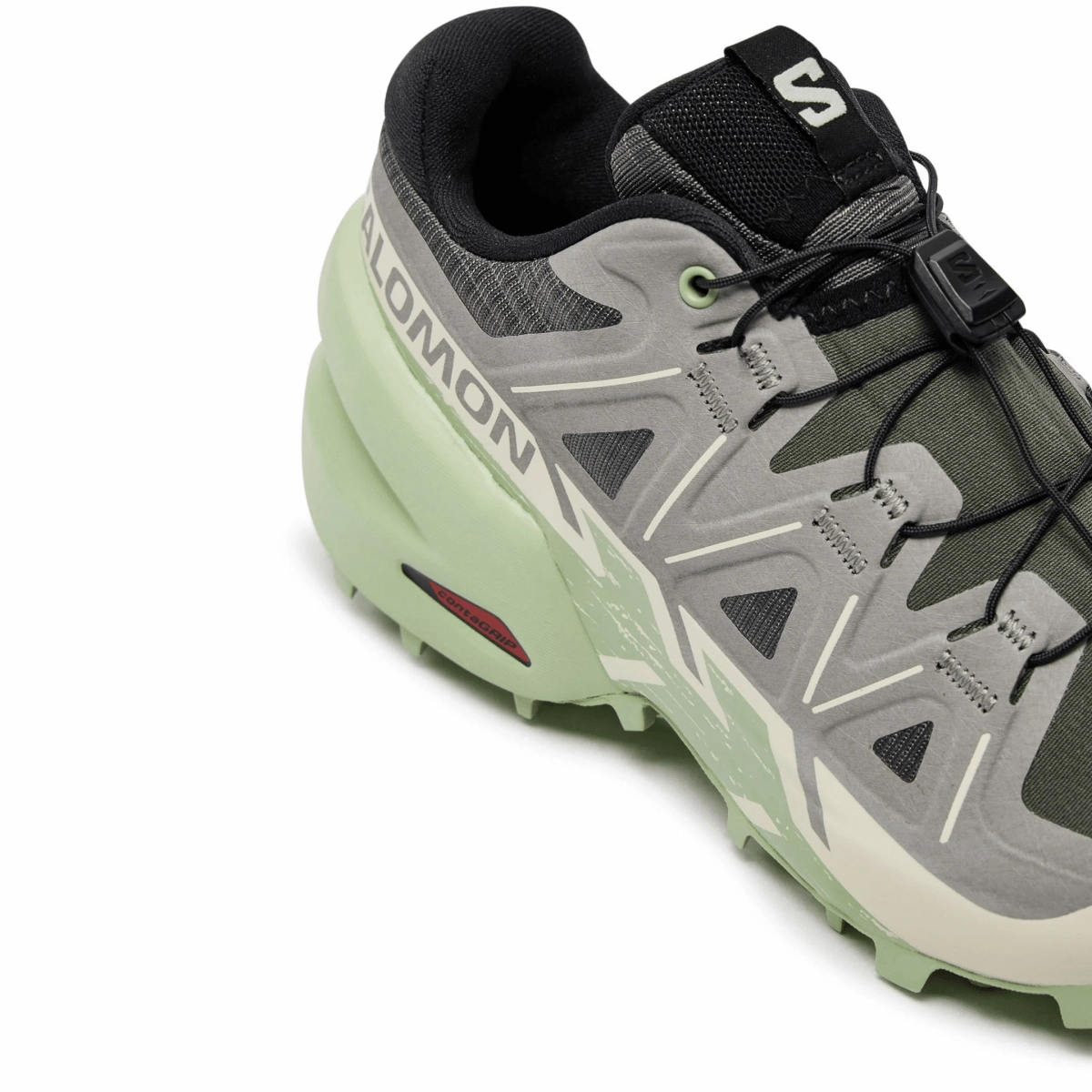 Salomon Women's Speedcross 6 Castlerock/Vanilla Ice/Smoke Green Sock Like Collar Memory Foam Lining