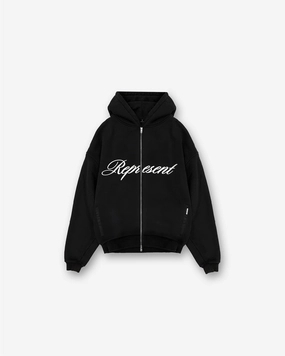 Script Logo Zip Hoodie - Black Casual Style Athletic Wear