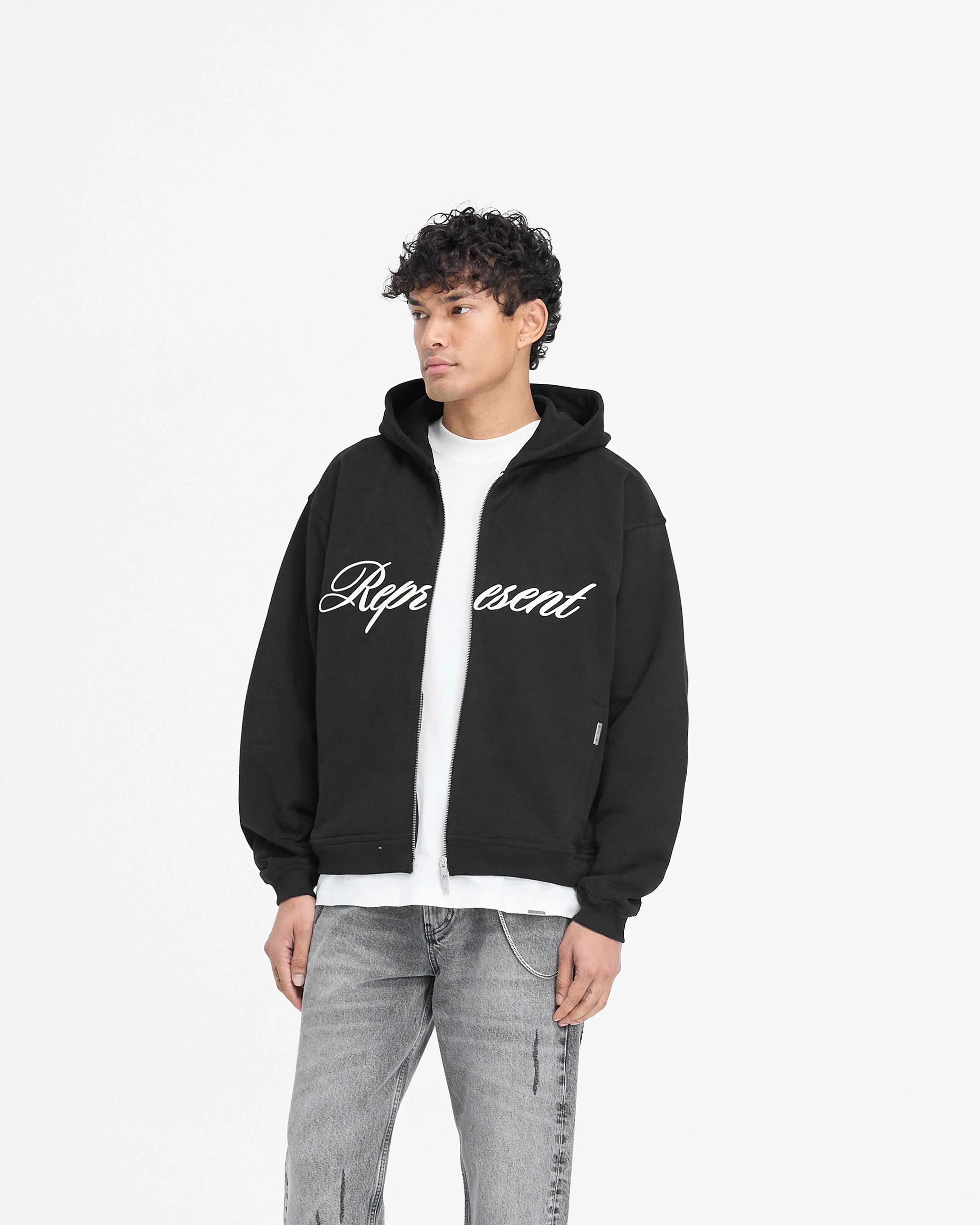 Work From Home Script Logo Zip Hoodie - Black