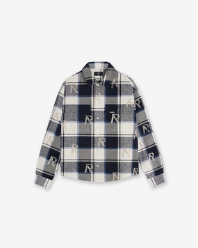 All Over Initial Flannel Shirt - Blue Check Versatile Layer Printed design