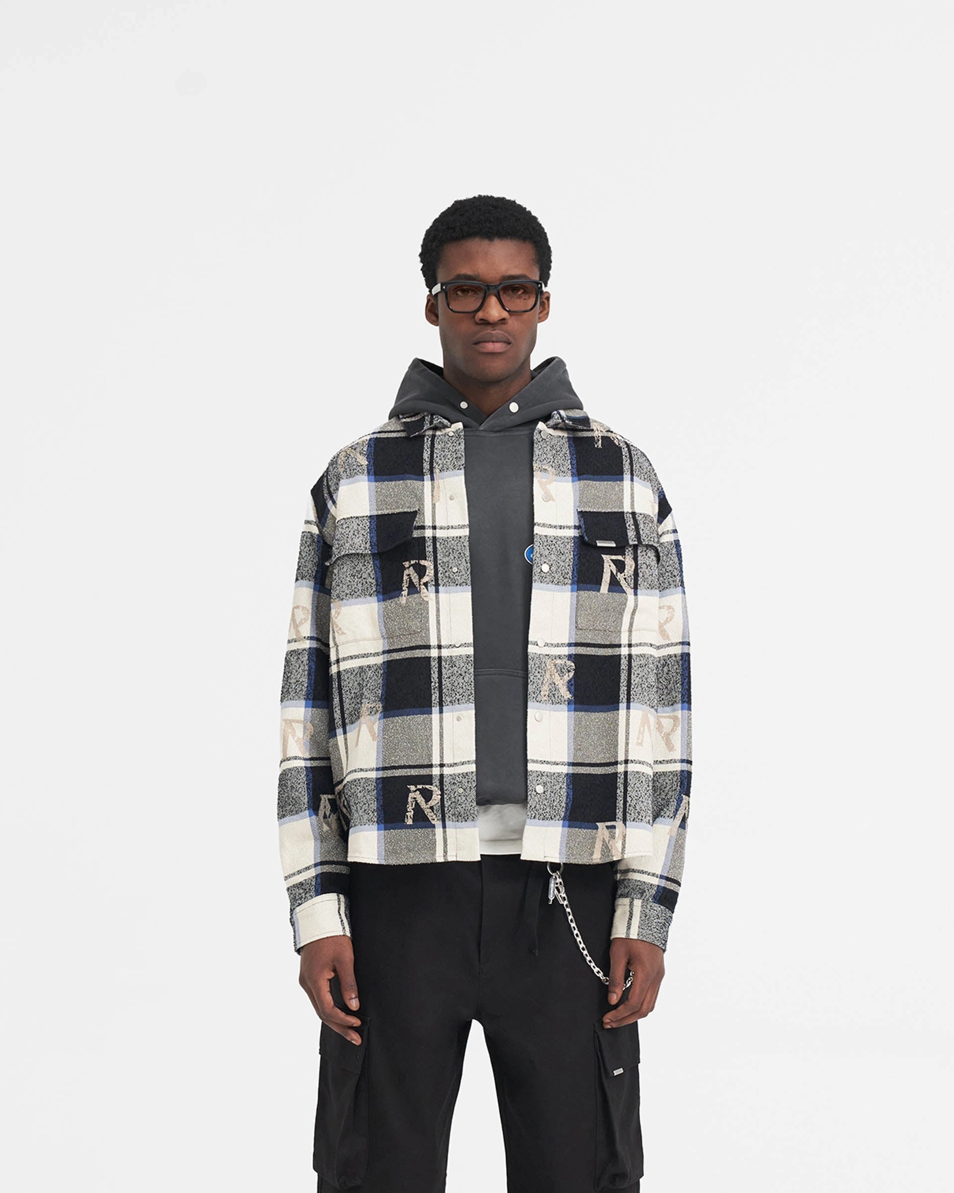 All Over Initial Flannel Shirt - Blue Check Comfort Wear