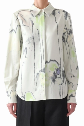 WATERCOLOR FLORAL SILK TWILL BUTTON UP SHIRT Drop Shoulder Cut Ventilated Side Panels