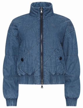 L'AGENCE Ryah Washed Denim Bomber Jacket Double stitching