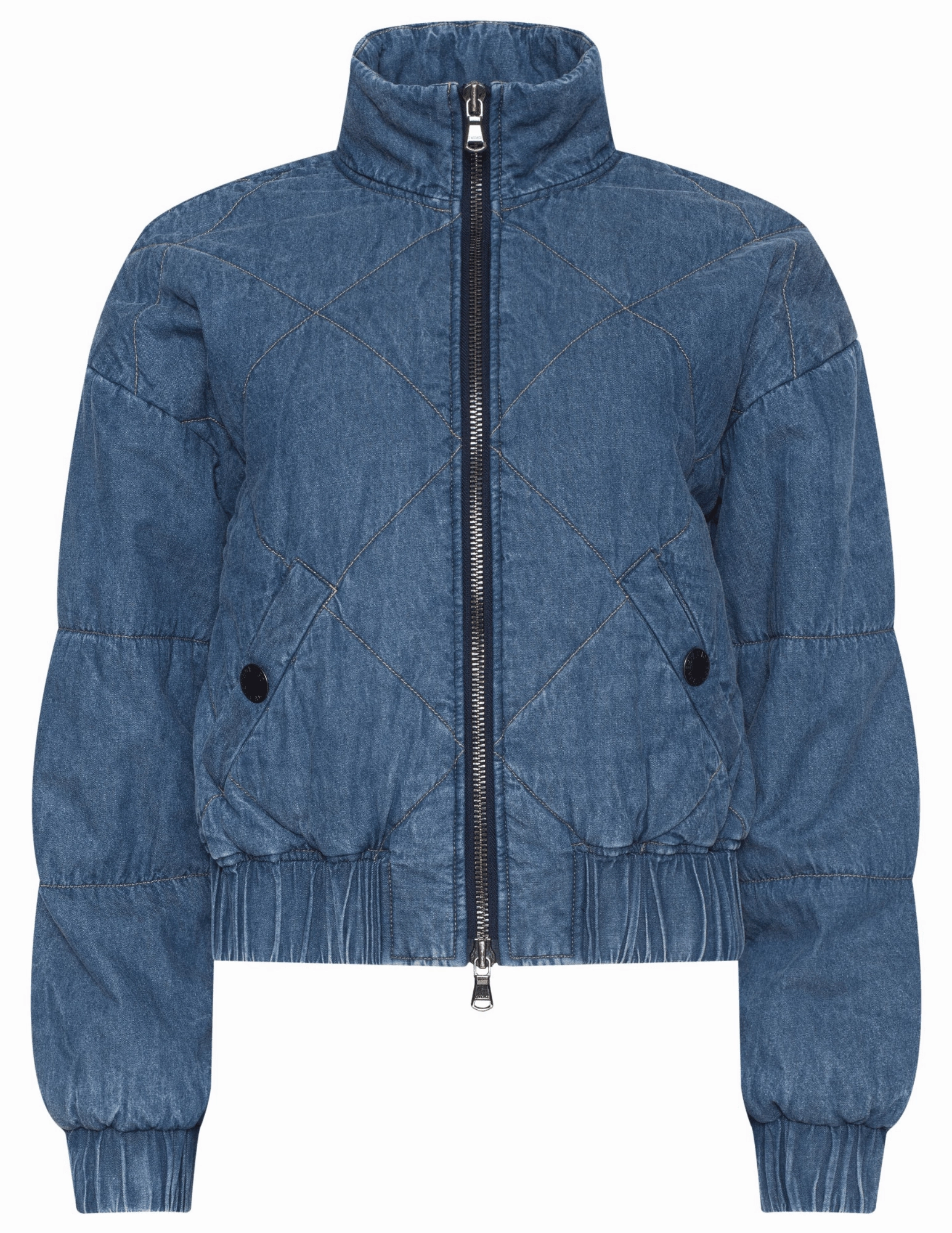 L'AGENCE Ryah Washed Denim Bomber Jacket Double stitching