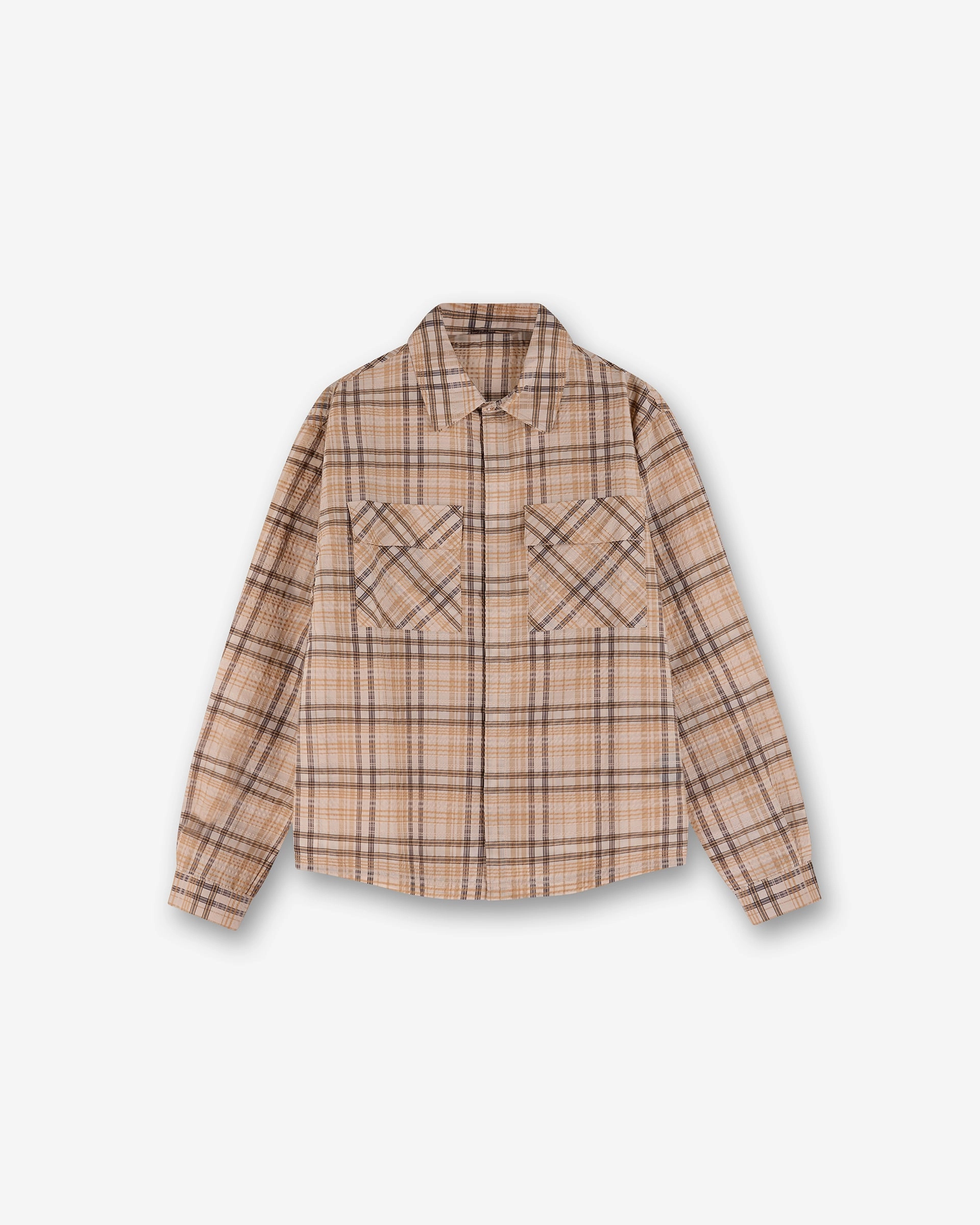 Short Sleeve Sheer Flannel Shirt - Brown Check