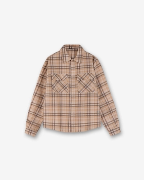 Short Sleeve Sheer Flannel Shirt - Brown Check