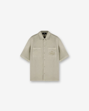 Short Sleeve Cotton Overshirt - Beige Minimal Look Tailored Silhouette