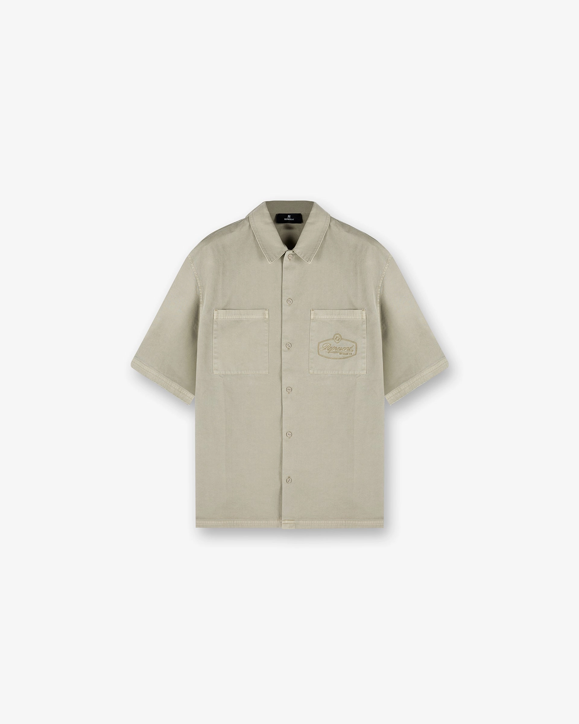 Short Sleeve Cotton Overshirt - Beige Minimal Look Tailored Silhouette
