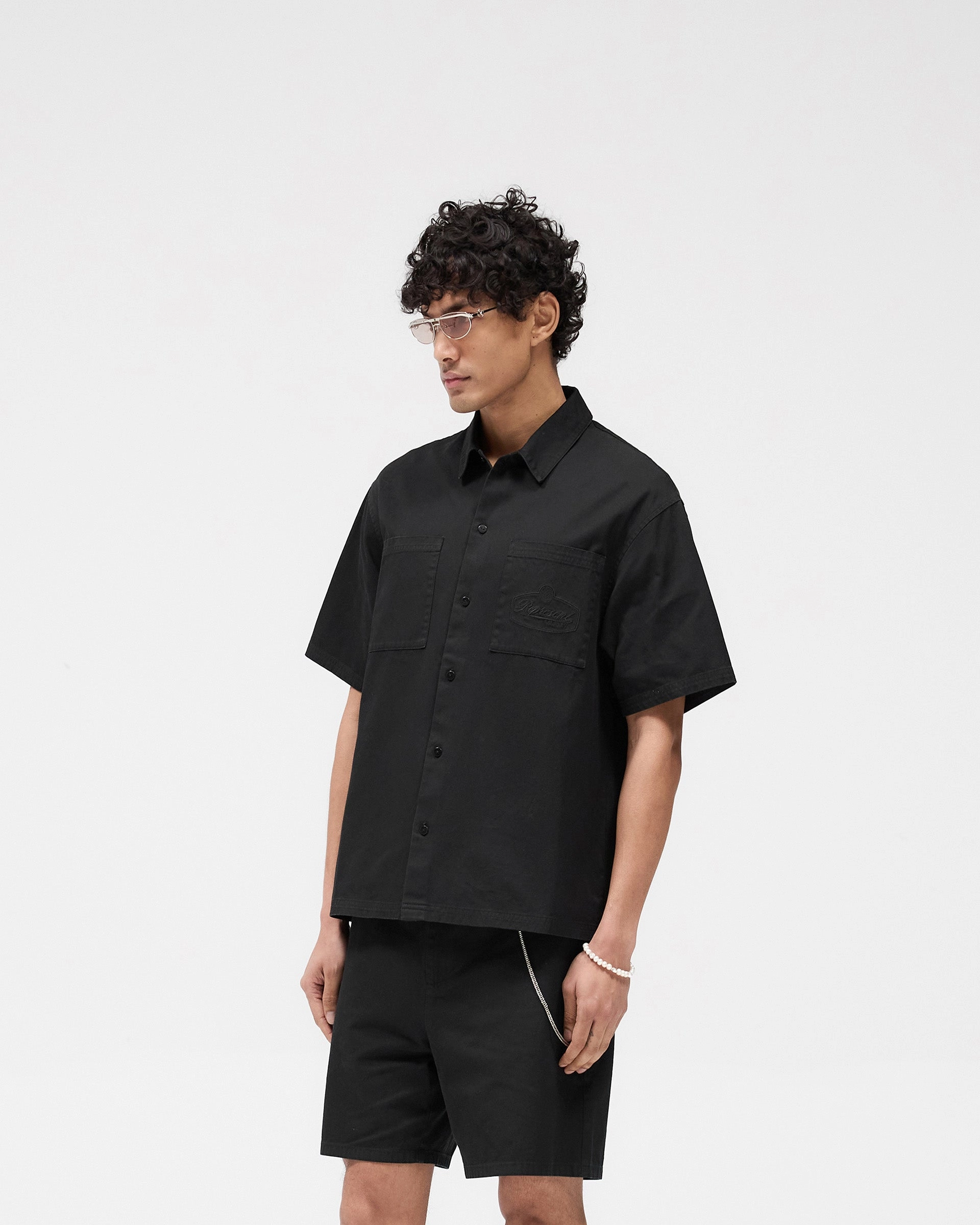 Chilly Weather Wear Short Sleeve Cotton Overshirt - Washed Black