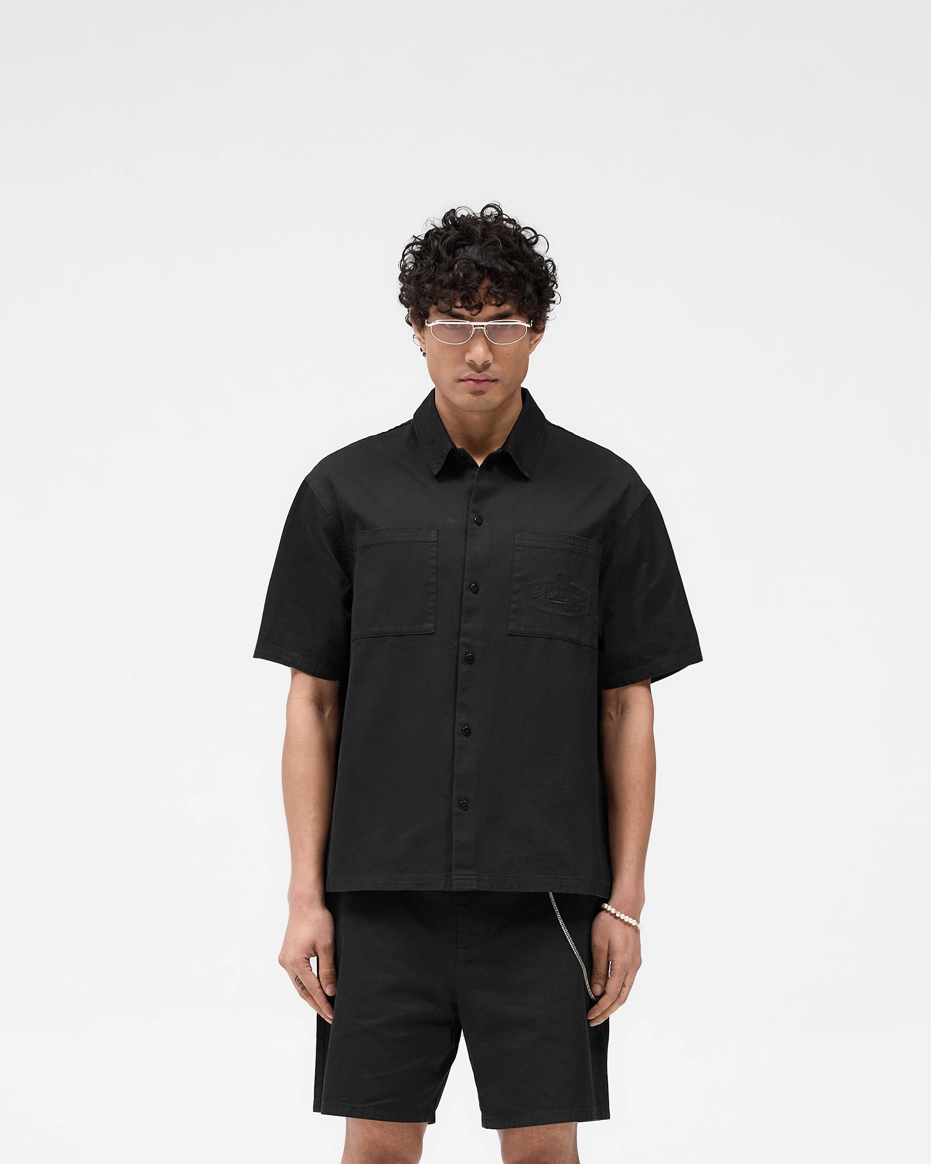 Short Sleeve Cotton Overshirt - Washed Black Tall Option Soft Touch