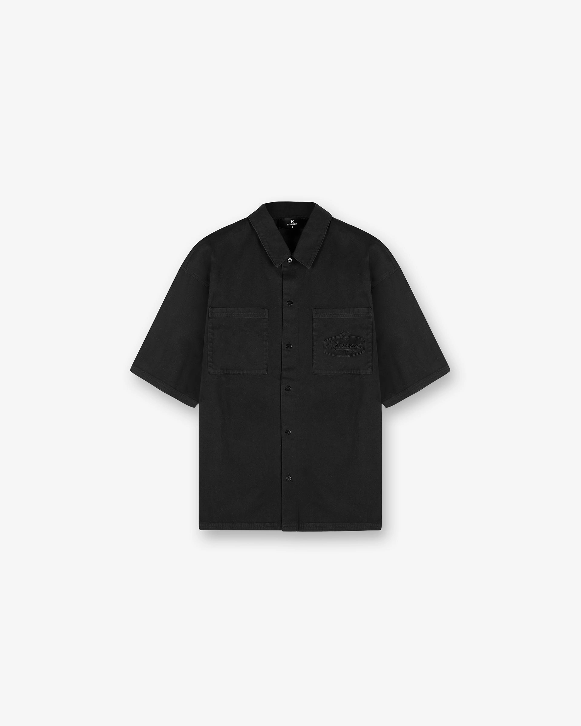 Short Sleeve Cotton Overshirt - Washed Black Sporty Style