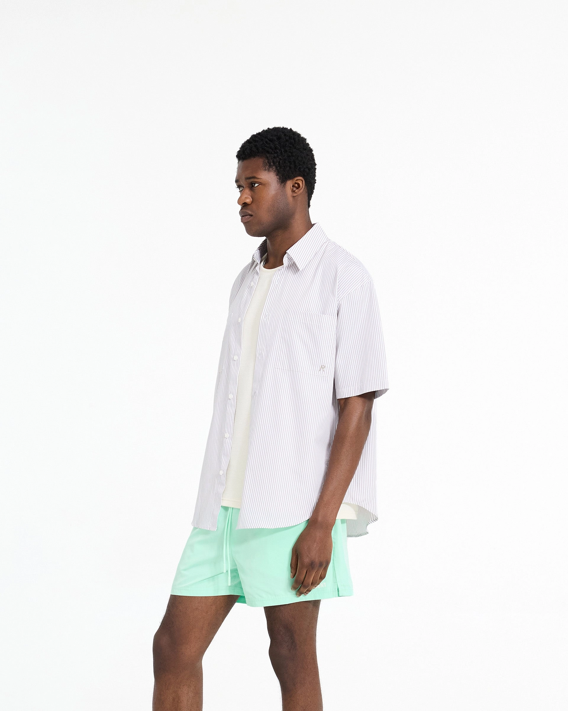 Short Sleeve Pinstripe Shirt - Grey Ergonomic Sleeve Cut