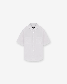 Multi Layer Stitching Short Sleeve Pinstripe Shirt - Grey