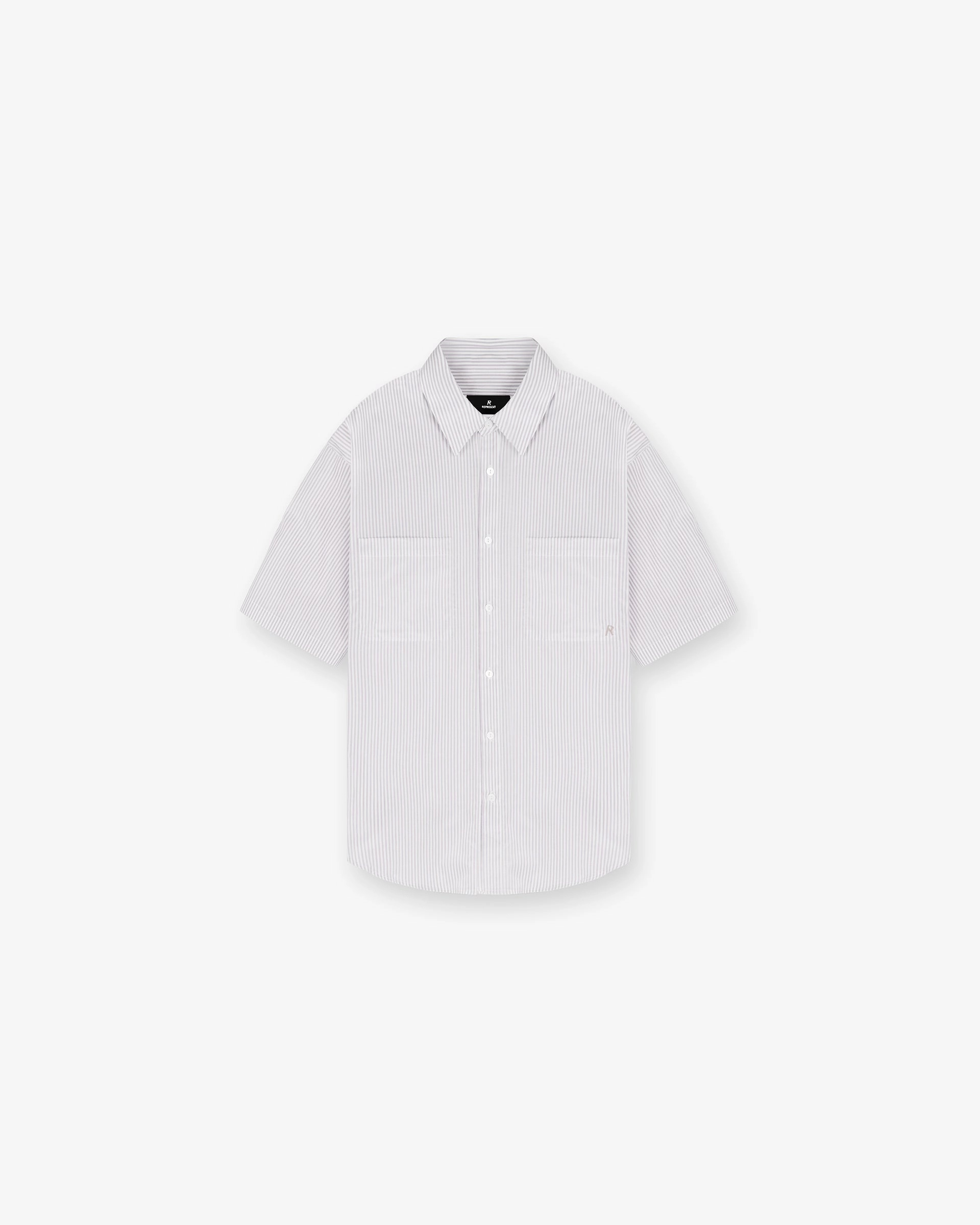 Multi Layer Stitching Short Sleeve Pinstripe Shirt - Grey