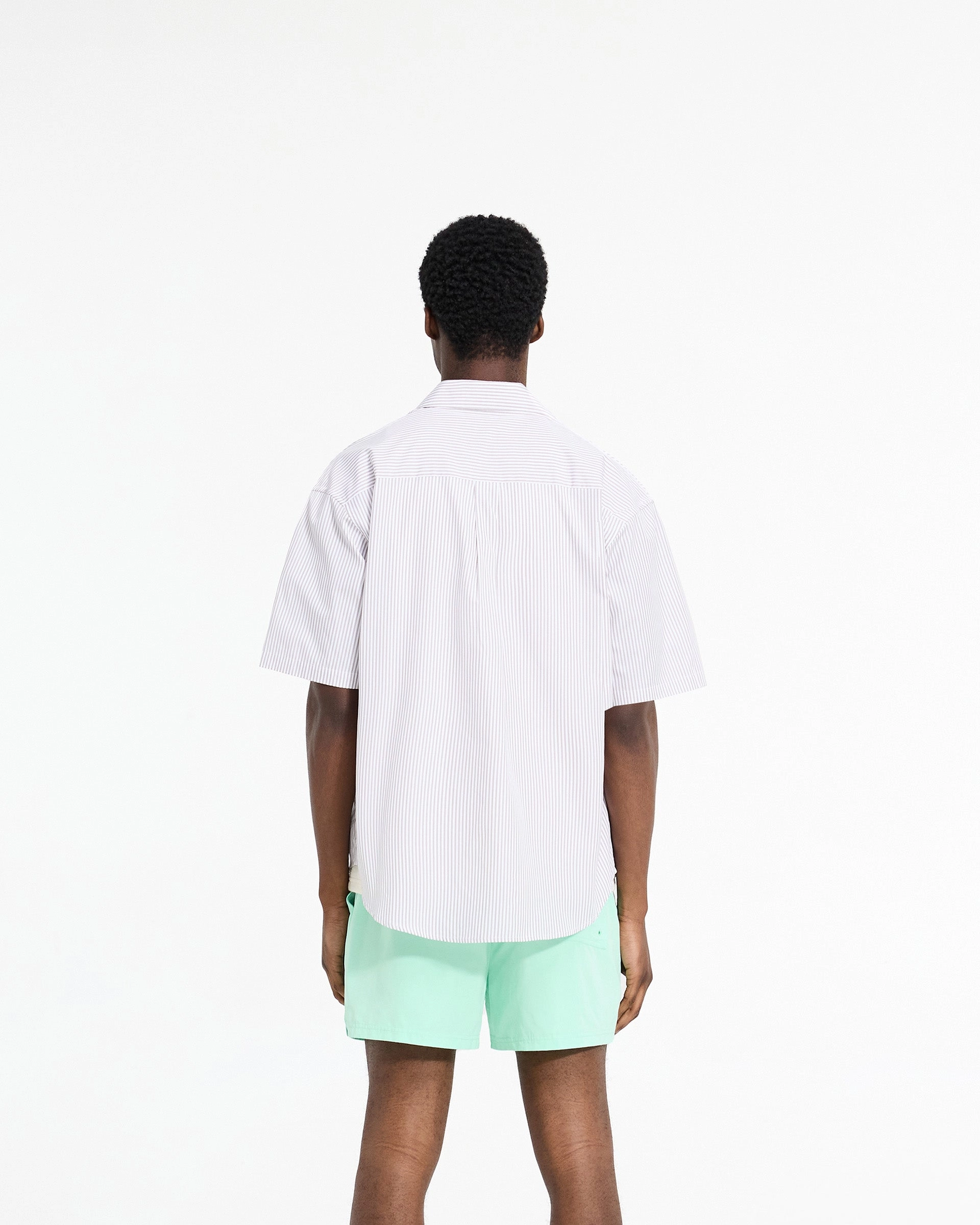 Fitted Silhouette Short Sleeve Pinstripe Shirt - Grey