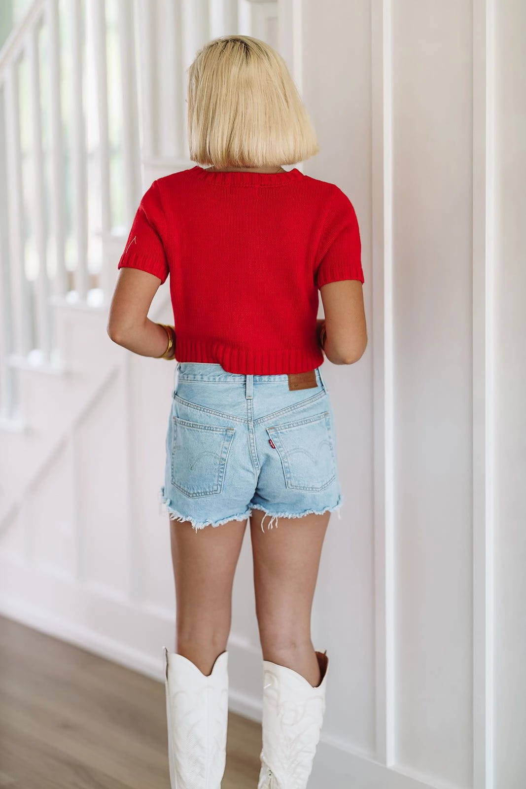 SheerLayering Game Day Crop Sweater Top - Red and Black