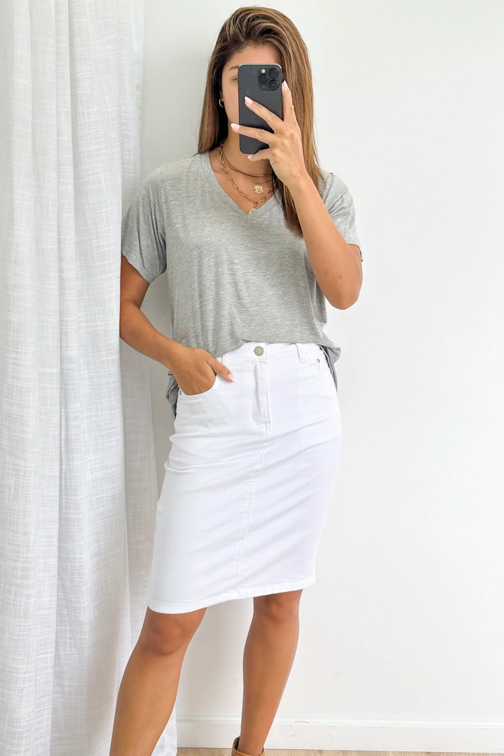 Dynamic Motion Sustainable Material Blend Sia Denim Skirt - White