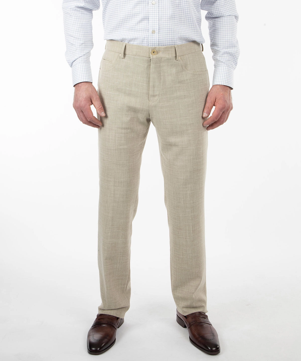 Flared bottom Flat Lock Seams Signature Bi-Stretch Performance Linen 5-Pocket Pants