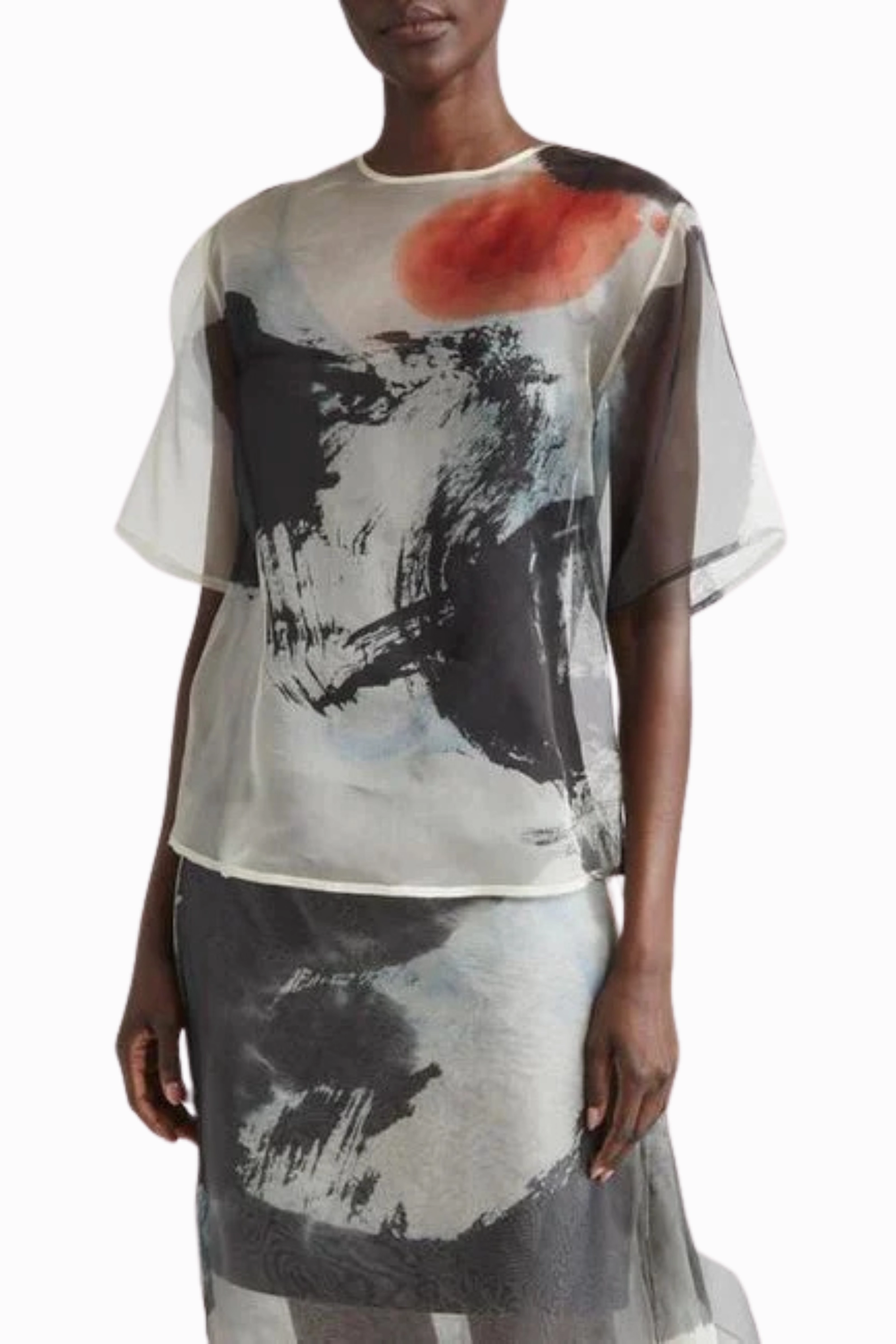 CompressionFit DoubleNeedle Stitching SILK ORGANZA OVERSIZED CREWNECK T-SHIRT WITH ARTWORK BY TONG YANG TZE