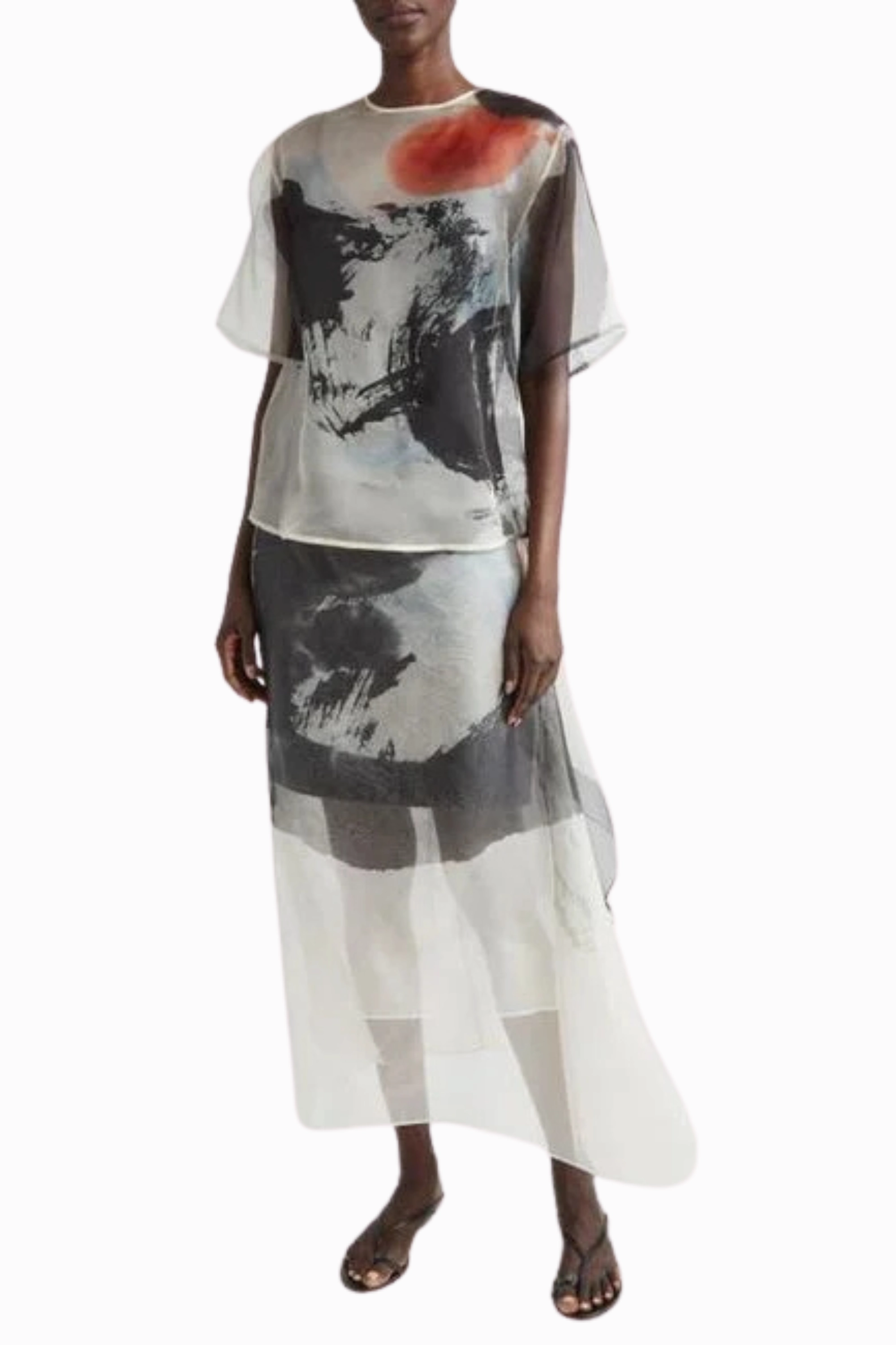 SILK ORGANZA OVERSIZED CREWNECK T-SHIRT WITH ARTWORK BY TONG YANG TZE Ventilated Back Panels Slim Fit Shirt